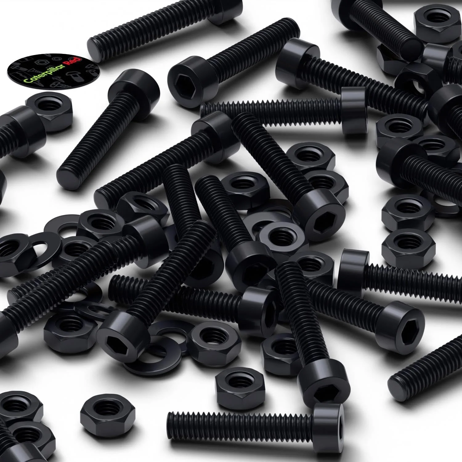 پیچ های پلاستیکی سر استوانه ای کاترپیلار قرمز 50 عددی با سر مشکی نایلونی، M3 x 20mm، پیچ و مهره و واشر پلاستیکی، 1/8 x 25/32