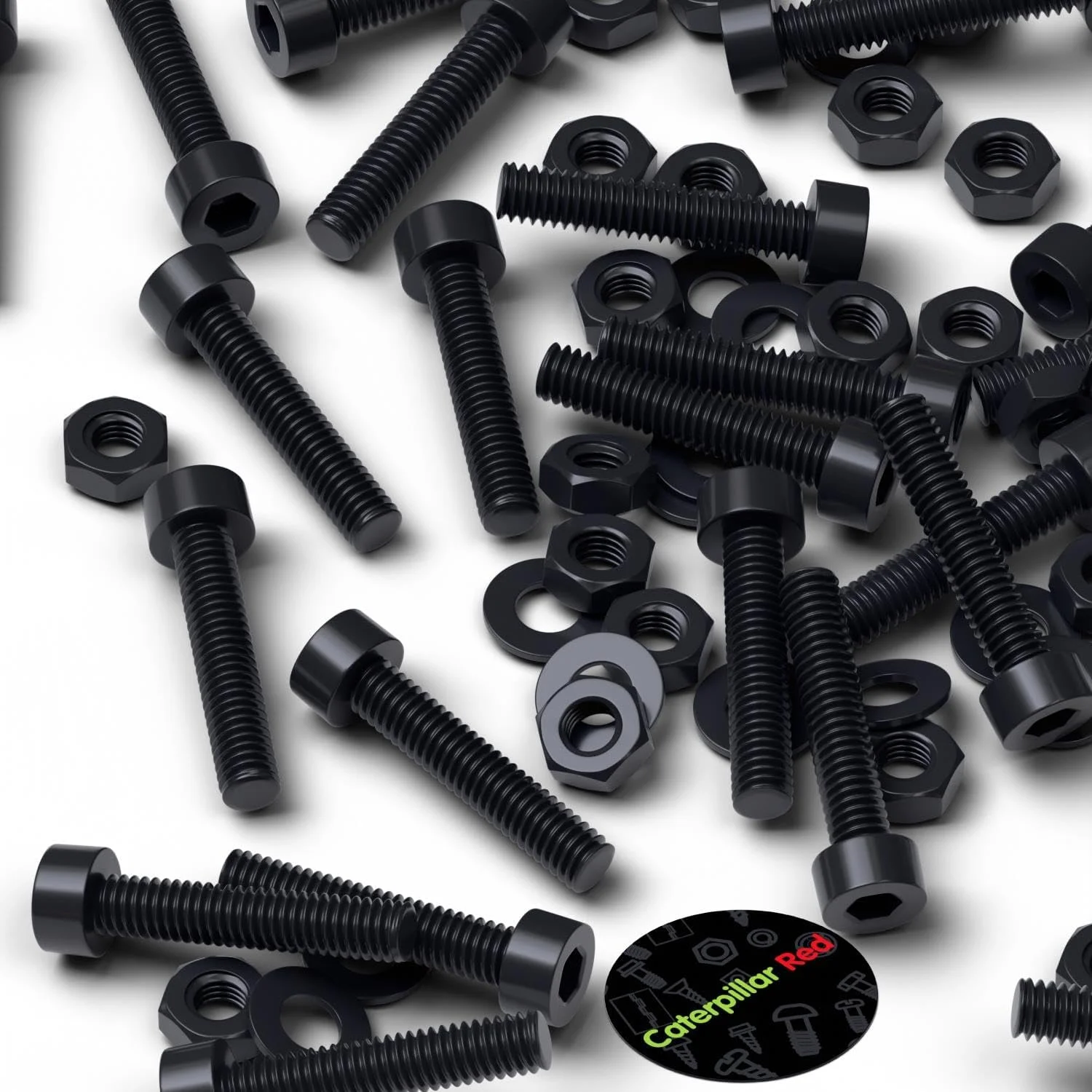 پیچ های پلاستیکی سر استوانه ای کاترپیلار قرمز 50 عددی با سر مشکی نایلونی، M3 x 20mm، پیچ و مهره و واشر پلاستیکی، 1/8 x 25/32