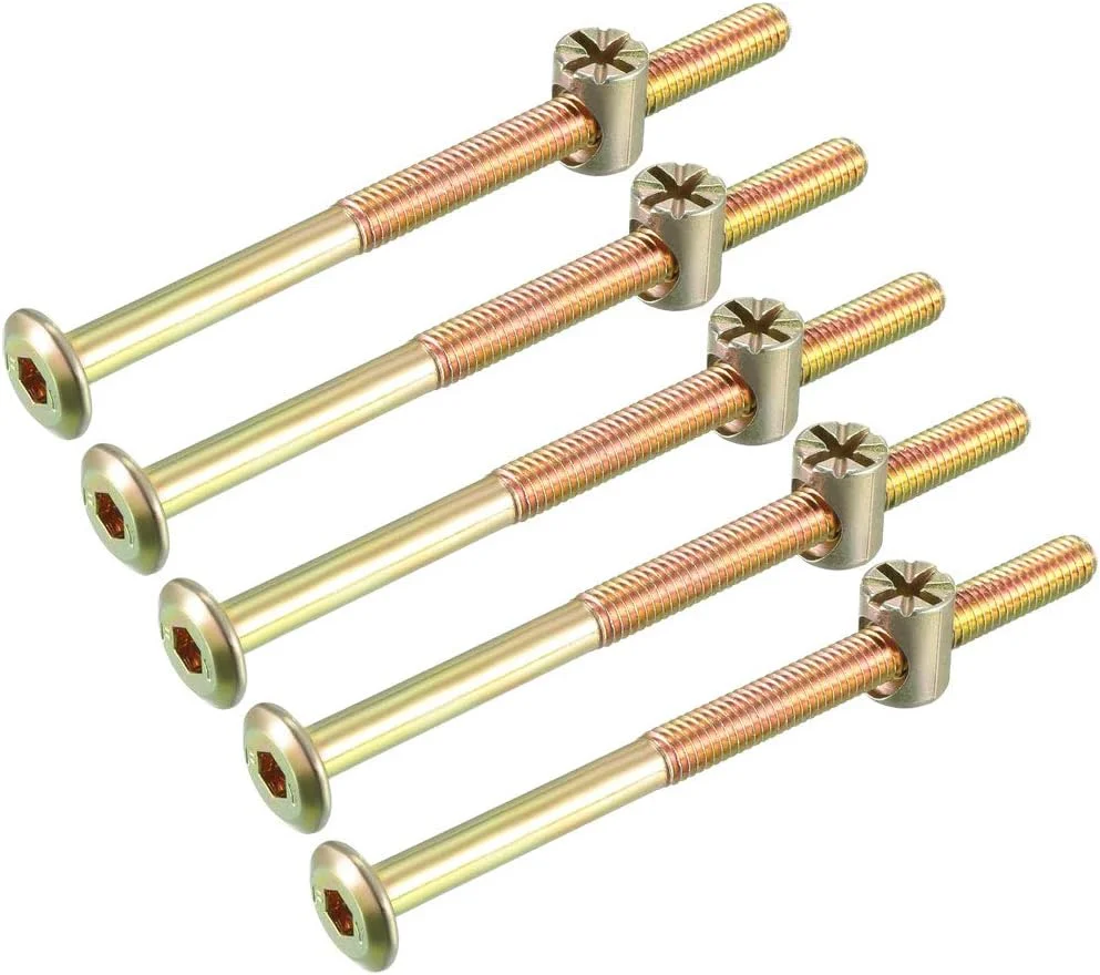 uxcell مجموعه مهره و پیچ مبلمان M6x90mm، پیچ با سر سوکت شش گوش، طول رزوه 56.7mm به همراه مهره استوانه ای برای تخت خواب، تاج تخت، صندلی، 5 ست