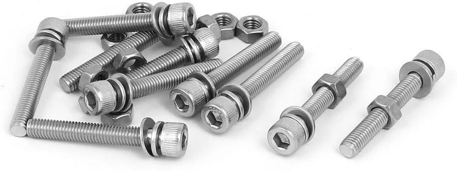 uxcell پیچ ​​و مهره M5 x 35mm استیل ضد زنگ 304 با سر سوکت شش گوش و واشر، 10 ست