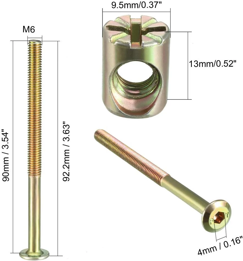 uxcell مجموعه مهره و پیچ مبلمان M6x90mm، پیچ با سر سوکت شش گوش، طول رزوه 56.7mm به همراه مهره استوانه ای برای تخت خواب، تاج تخت، صندلی، 5 ست uxcell مجموعه مهره و پیچ مبلمان M6x90mm، پیچ با سر سوکت شش گوش، طول رزوه 56.7mm به همراه مهره استوانه ای برای تخت خواب، تاج تخت، صندلی، 5 ست