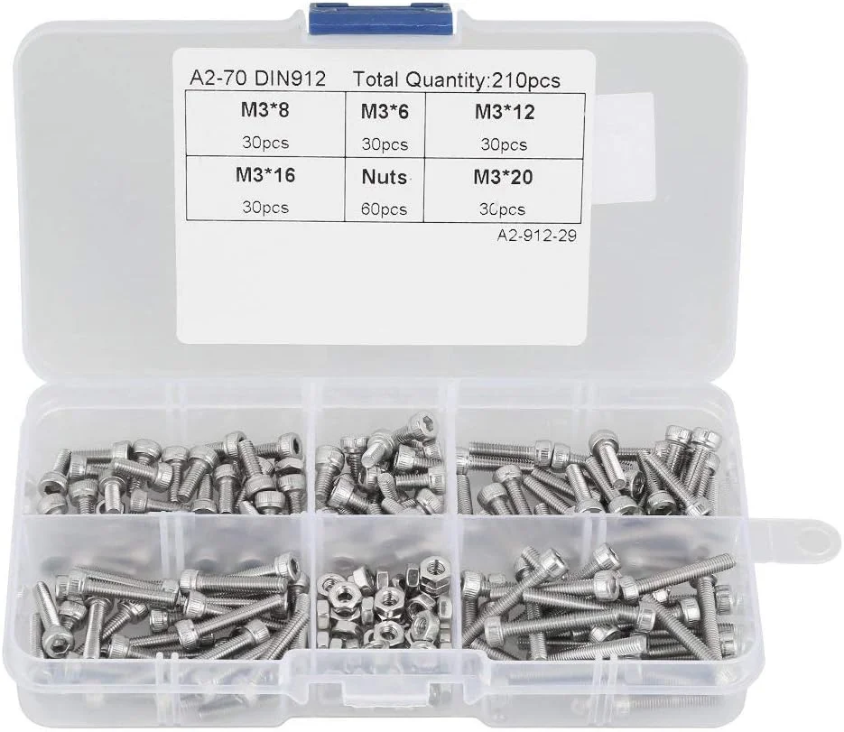 مجموعه 210 عددی پیچ و مهره Tenlacum M3 استیل ضد زنگ با سر استوانه ای و آچارخور آلن به همراه جعبه