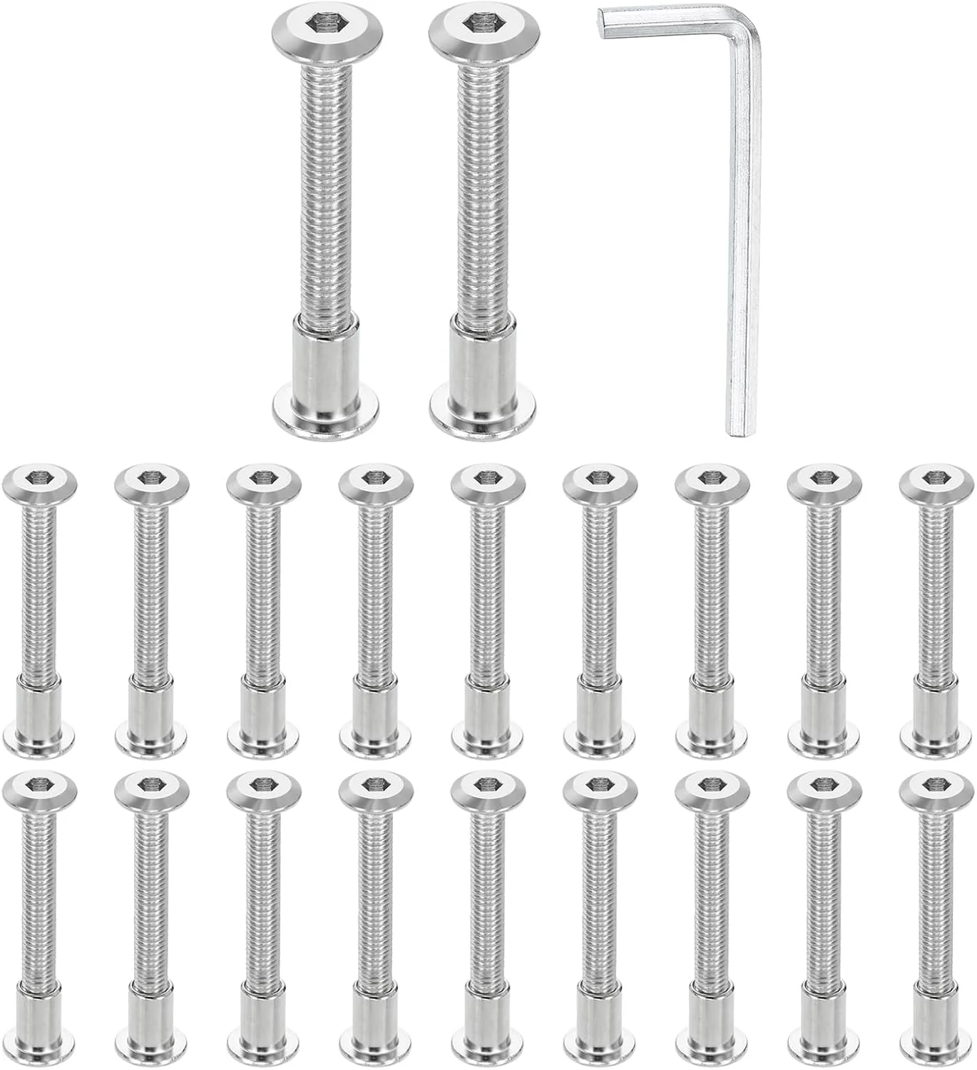 sourcing map 20 Set M6x50mm Hex Drive Socket Cap Bolt and M6x12mm Nuts with M4 Hex Wrench, Furniture Connector Bolts and Screws for Furniture Countersunk Belt, Silver