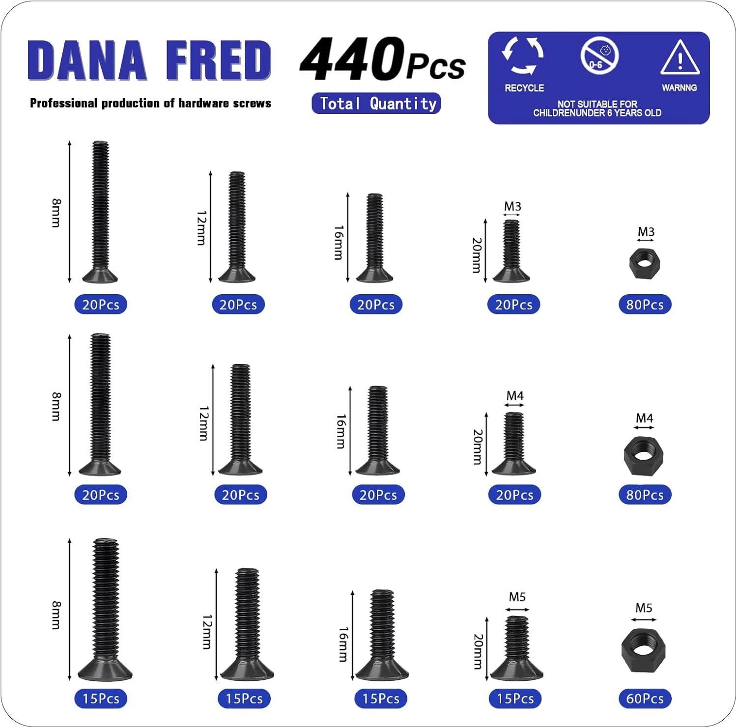 Flat Hex Socket Head Cap Screws Metric Thread Hexagon Allen Head Drive Countersunk Machine Bolts Nuts Standard Fastener Hardware Assortment Kit Set 500pcs Alloy Steel 10.9 Class Black M3 M4 M5 Flat Hex Socket Head Cap Screws Metric Thread Hexagon Allen Head Drive Countersunk Machine Bolts Nuts Standard Fastener Hardware Assortment Kit Set 500pcs Alloy Steel 10.9 Class Black M3 M4 M5