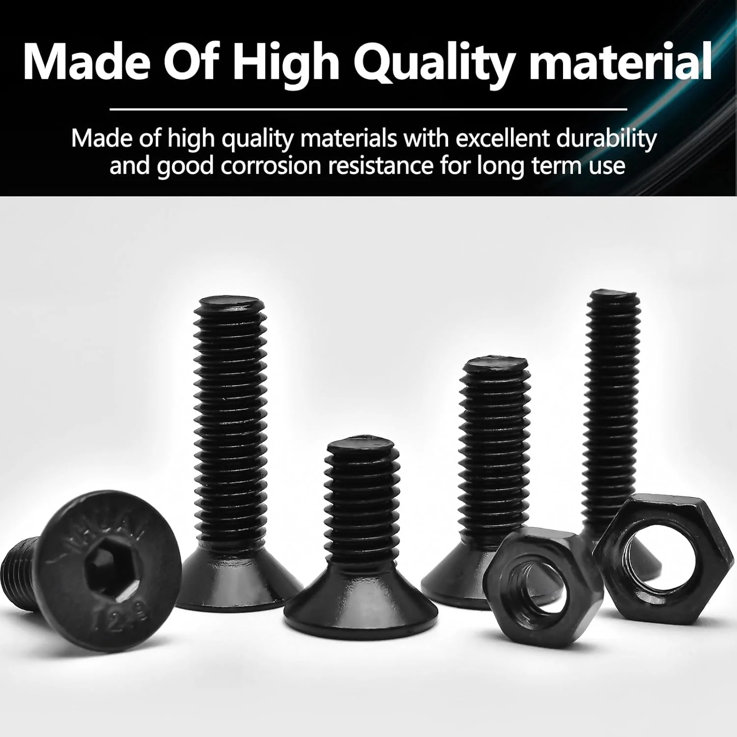 Flat Hex Socket Head Cap Screws Metric Thread Hexagon Allen Head Drive Countersunk Machine Bolts Nuts Standard Fastener Hardware Assortment Kit Set 500pcs Alloy Steel 10.9 Class Black M3 M4 M5 Flat Hex Socket Head Cap Screws Metric Thread Hexagon Allen Head Drive Countersunk Machine Bolts Nuts Standard Fastener Hardware Assortment Kit Set 500pcs Alloy Steel 10.9 Class Black M3 M4 M5