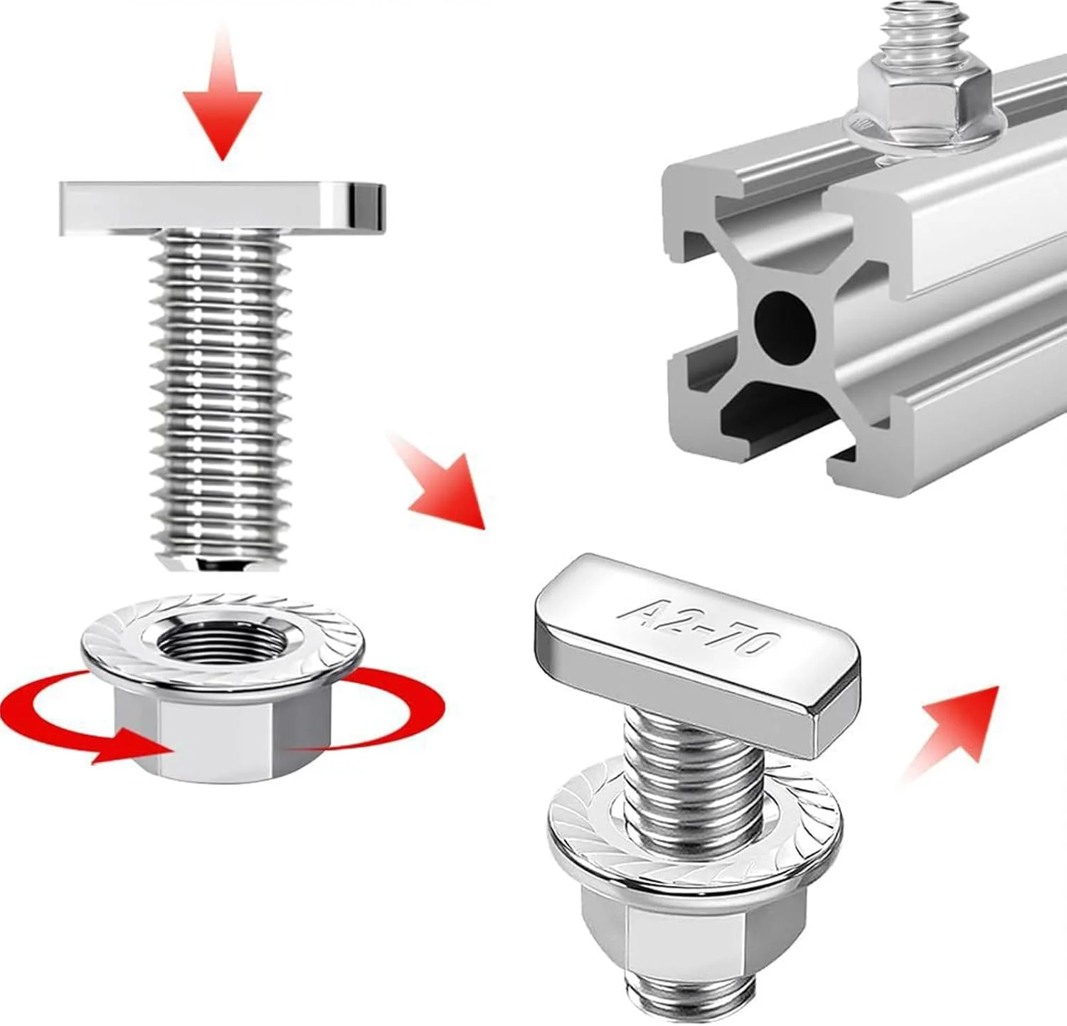 T Nuts and Bolts - Aluminum Track T Slot Nuts Screw Kit,Smooth Sliding Precise Screw for Automotive Roof Rack Track System Workbench Maintenance Installation