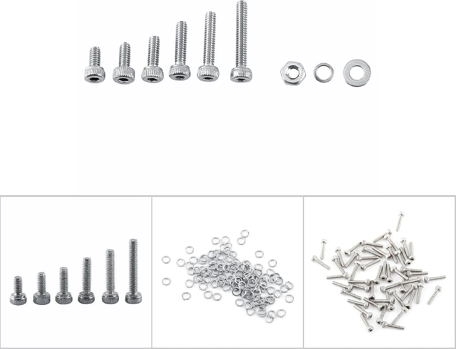 مجموعه پیچ و مهره استیل ضد زنگ KOSDFOGE شامل 600 عدد پیچ آلن M2 با مهره و واشر برای لوازم خانگی و اداری (مدل: سر استوانه ای)