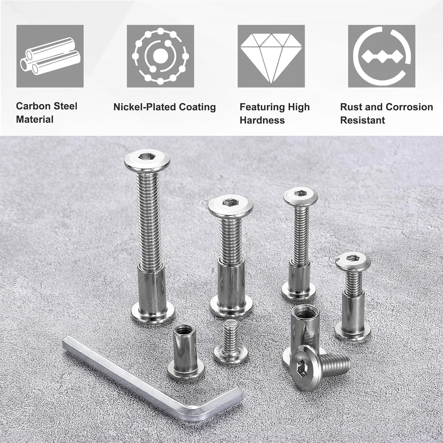 sourcing map 10 ست پیچ آلن M6x25mm و مهره M6x15mm با آچار آلن M4، پیچ و مهره اتصال مبلمان برای تسمه خزینه دار مبلمان، نقره ای sourcing map 10 ست پیچ آلن M6x25mm و مهره M6x15mm با آچار آلن M4، پیچ و مهره اتصال مبلمان برای تسمه خزینه دار مبلمان، نقره ای