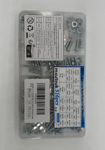 مجموعه 516 عددی پیچ و مهره mxuteuk شامل 21 سایز مختلف پیچ، مهره و واشر M3/M4/M5/M6 با سر تخت فیلیپس و دوسو و مهره های شش گوش