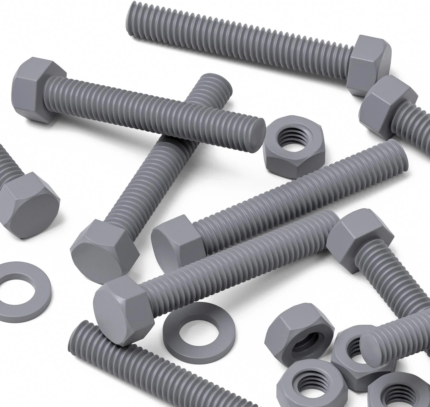 پیچ و مهره های سر شش گوش Caterpillar قرمز 50 عددی، پلاستیک PVC خاکستری، مقاوم در برابر اکسیداسیون، مقاوم در برابر آب و هوا، قوی، UPVC، پیچ و مهره های پلاستیکی، M6 x 40mm