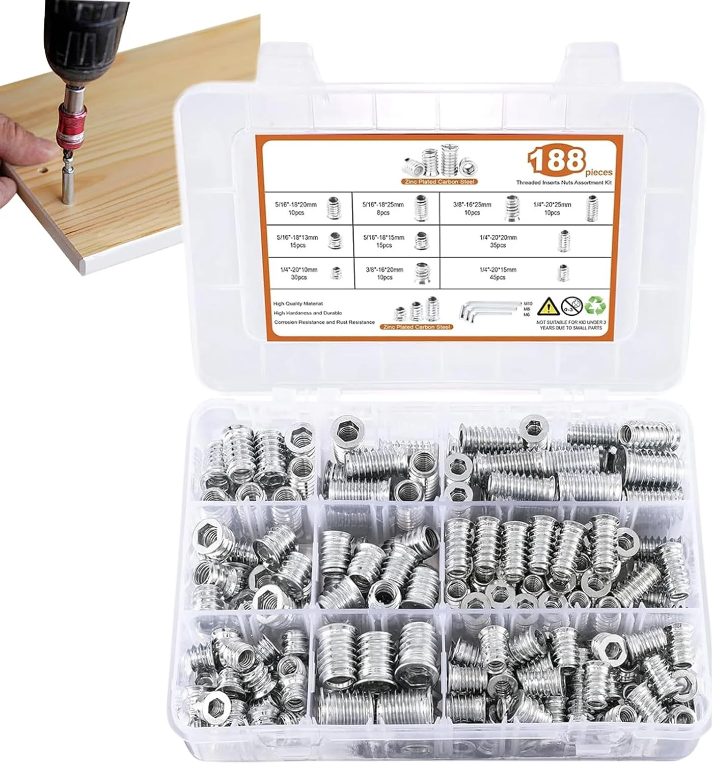 مجموعه مهره و پیچ و مهره رزوه ای، مهره های شش گوش برای مبلمان - سخت افزار خانگی، پیچ و مهره با آچار شش گوش برای تخته فیبر، تخته سه لایی، مبلمان کاج