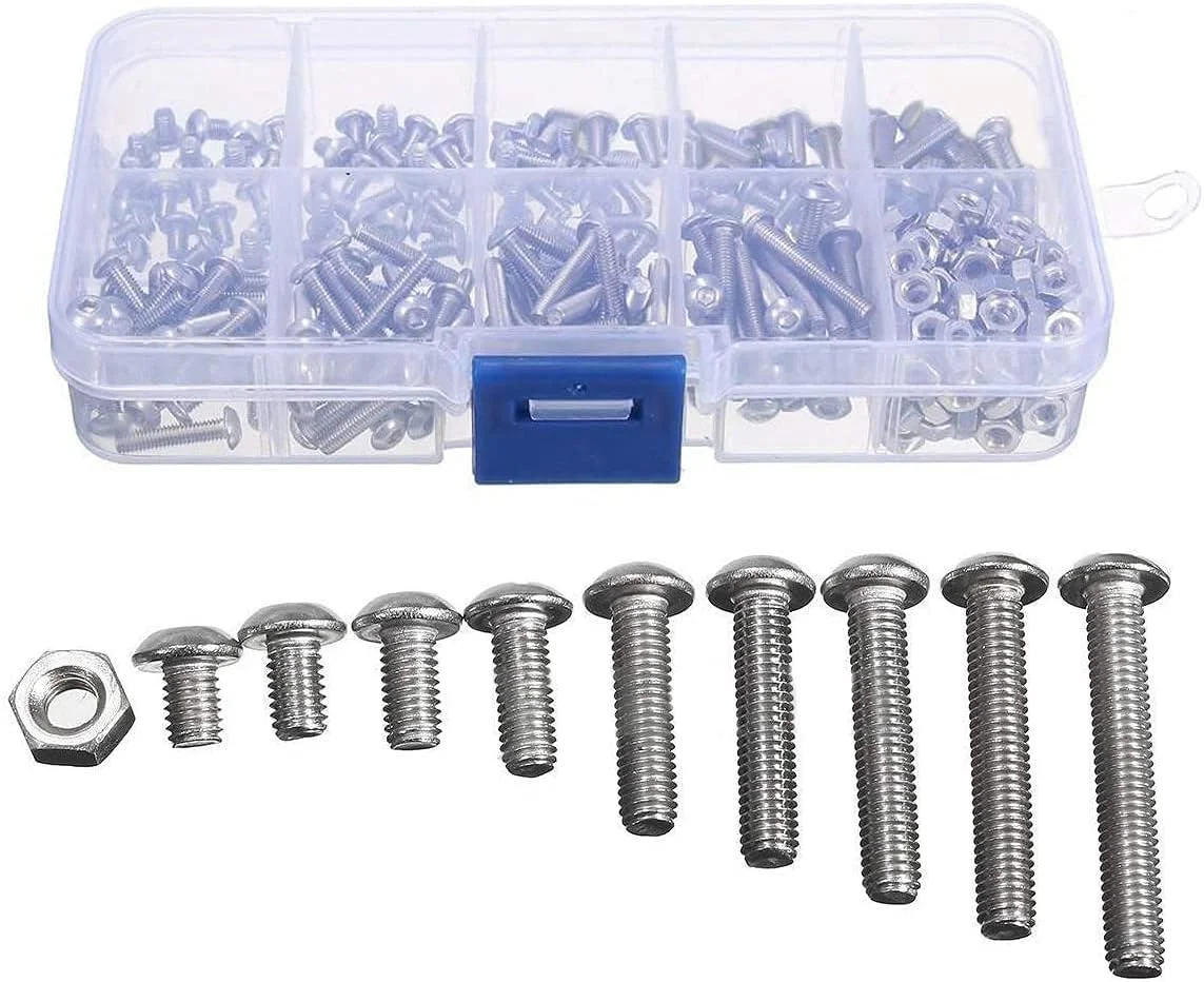 مجموعه پیچ و مهره استیل M3 A2 Nagolee، شامل پیچ های شش گوش، مهره و واشر، 340 قطعه مجموعه پیچ و مهره استیل M3 A2 Nagolee، شامل پیچ های شش گوش، مهره و واشر، 340 قطعه