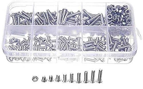 مجموعه پیچ و مهره استیل M3 A2 Nagolee، شامل پیچ های شش گوش، مهره و واشر، 340 قطعه مجموعه پیچ و مهره استیل M3 A2 Nagolee، شامل پیچ های شش گوش، مهره و واشر، 340 قطعه