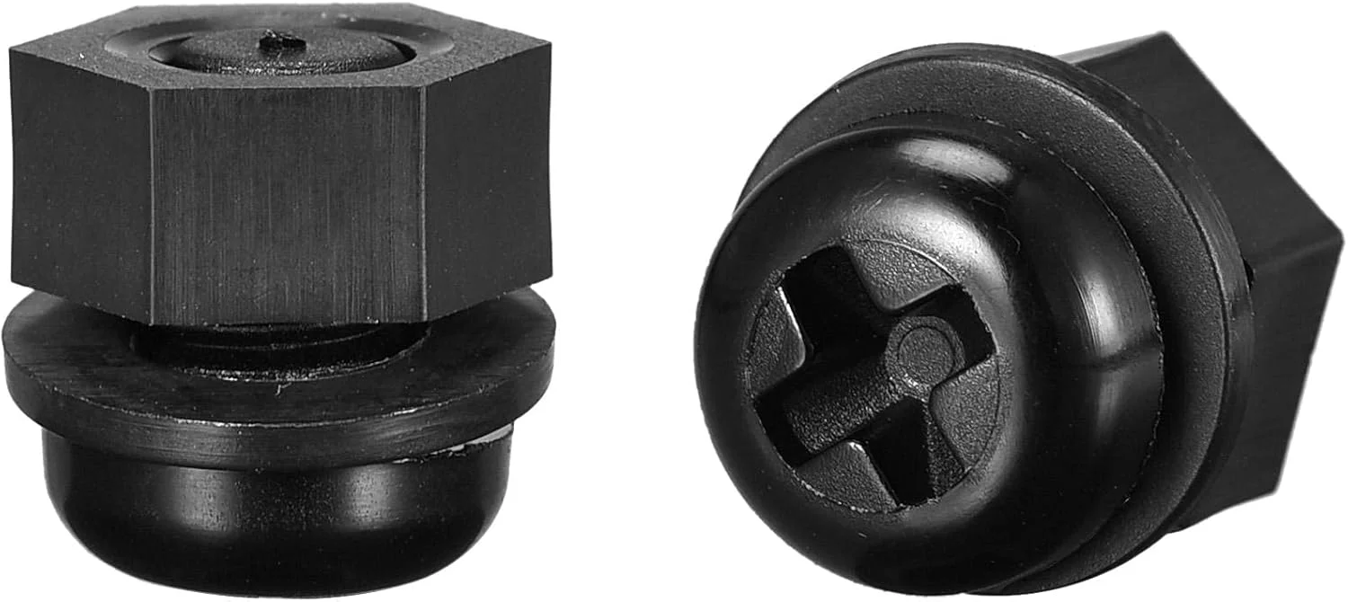 مجموعه پیچ، مهره و واشر نایلونی sourcing map، پیچ و مهره سر گرد M6x8mm با واشرهای تخت مشکی، 20 عدد