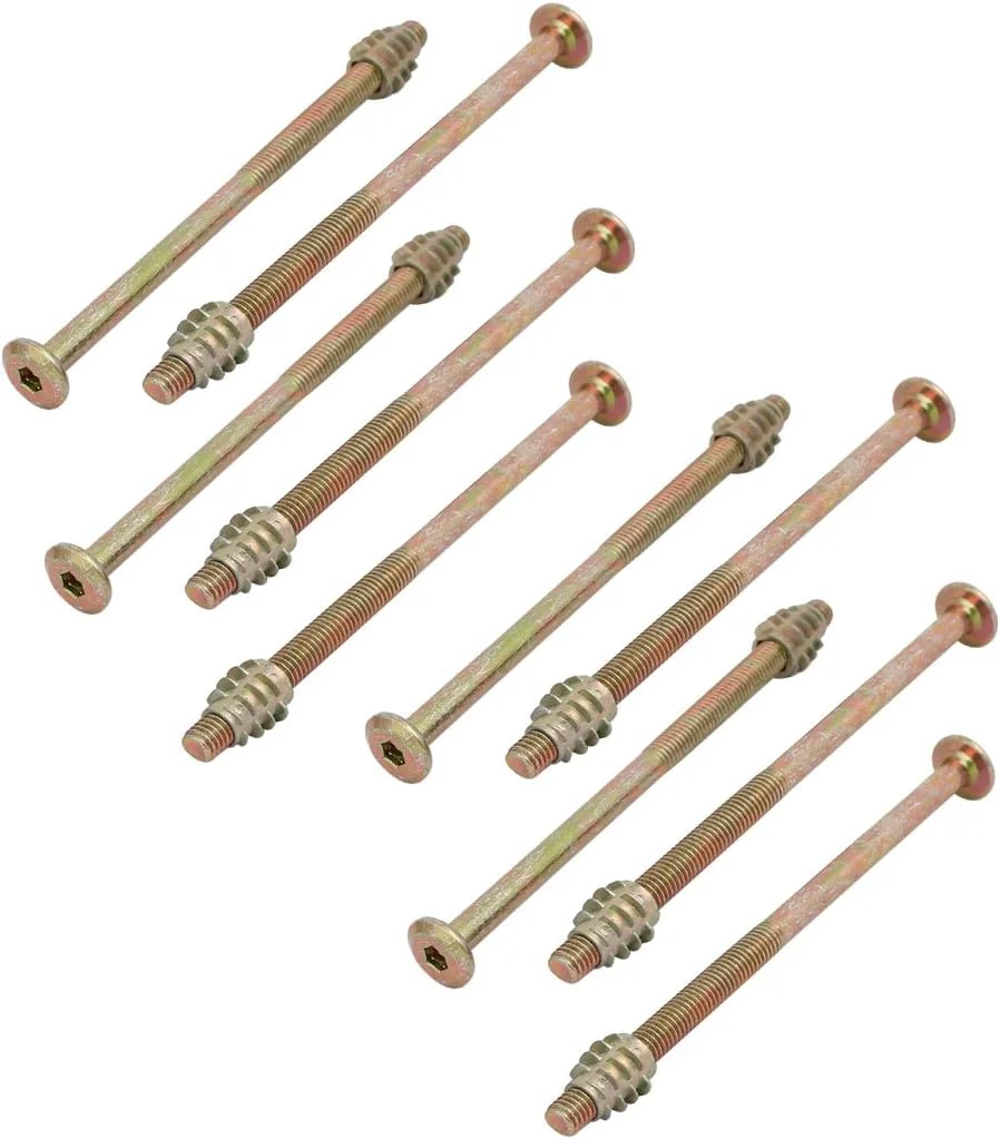 Aexit 10 عدد اتصالات اتصال دهنده مبلمان (سخت افزار خانگی) پیچ M6x110 میلی متر با درایو سوکت شش گوش با مهره چوبی Aexit 10 عدد اتصالات اتصال دهنده مبلمان (سخت افزار خانگی) پیچ M6x110 میلی متر با درایو سوکت شش گوش با مهره چوبی