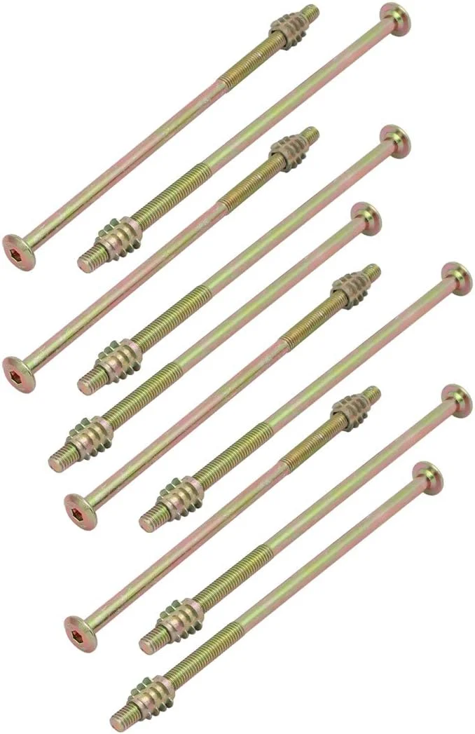 Aexit 10 عدد اتصالات اتصال دهنده مبلمان (سخت افزار خانگی) پیچ M6x150mm با درایو سوکت شش گوش به همراه مهره چوبی Aexit 10 عدد اتصالات اتصال دهنده مبلمان (سخت افزار خانگی) پیچ M6x150mm با درایو سوکت شش گوش به همراه مهره چوبی