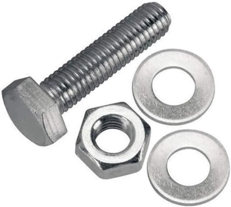 مجموعه پیچ و مهره 12 عددی با سر شش گوش، واشر و رزوه کامل، روکش گالوانیزه ساده. (20، 50 میلی متر)