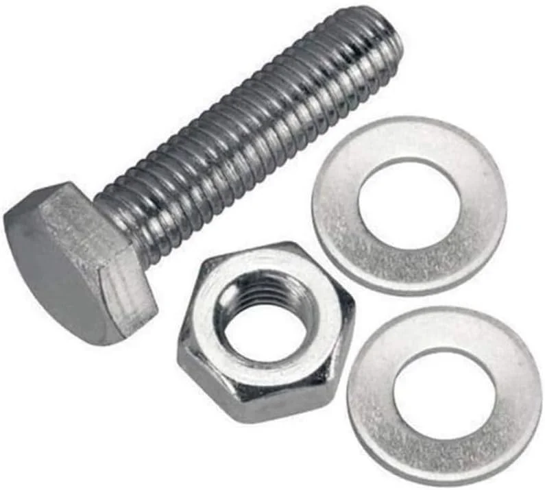 ست پیچ و مهره 12 عددی با سر شش گوش، واشر و رزوه کامل، پرداخت ساده (20، 80 میلی متر)