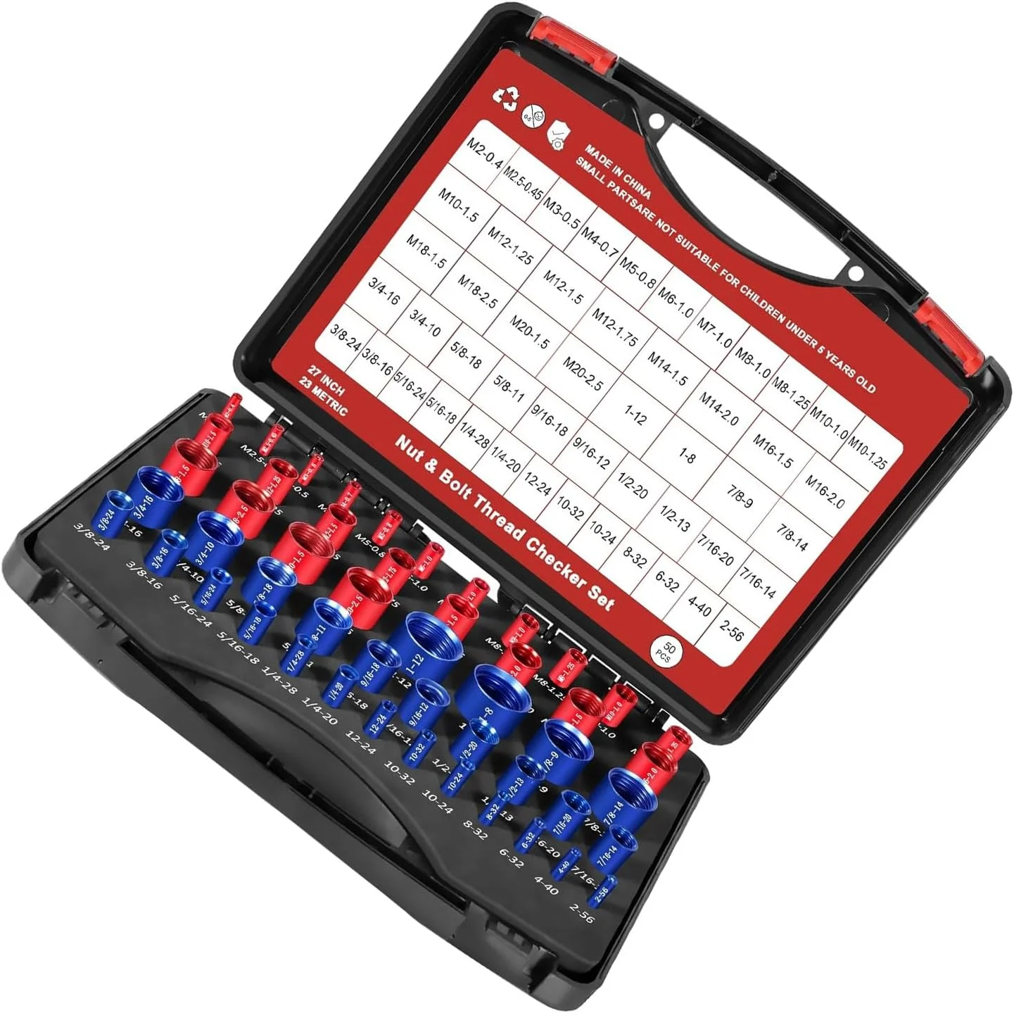 مجموعه گیج بررسی رزوه مهره و پیچ حرفه ای 55 عددی با ساختار آلومینیومی سایز بندی شده با رنگ و جعبه سازمان دهنده قابل حمل، گیج های رزوه آلومینیومی برای مصارف صنعتی مجموعه گیج بررسی رزوه مهره و پیچ حرفه ای 55 عددی با ساختار آلومینیومی سایز بندی شده با رنگ و جعبه سازمان دهنده قابل حمل، گیج های رزوه آلومینیومی برای مصارف صنعتی