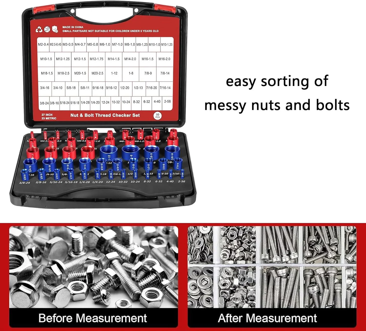 مجموعه گیج بررسی رزوه مهره و پیچ حرفه ای 55 عددی با ساختار آلومینیومی سایز بندی شده با رنگ و جعبه سازمان دهنده قابل حمل، گیج های رزوه آلومینیومی برای مصارف صنعتی مجموعه گیج بررسی رزوه مهره و پیچ حرفه ای 55 عددی با ساختار آلومینیومی سایز بندی شده با رنگ و جعبه سازمان دهنده قابل حمل، گیج های رزوه آلومینیومی برای مصارف صنعتی