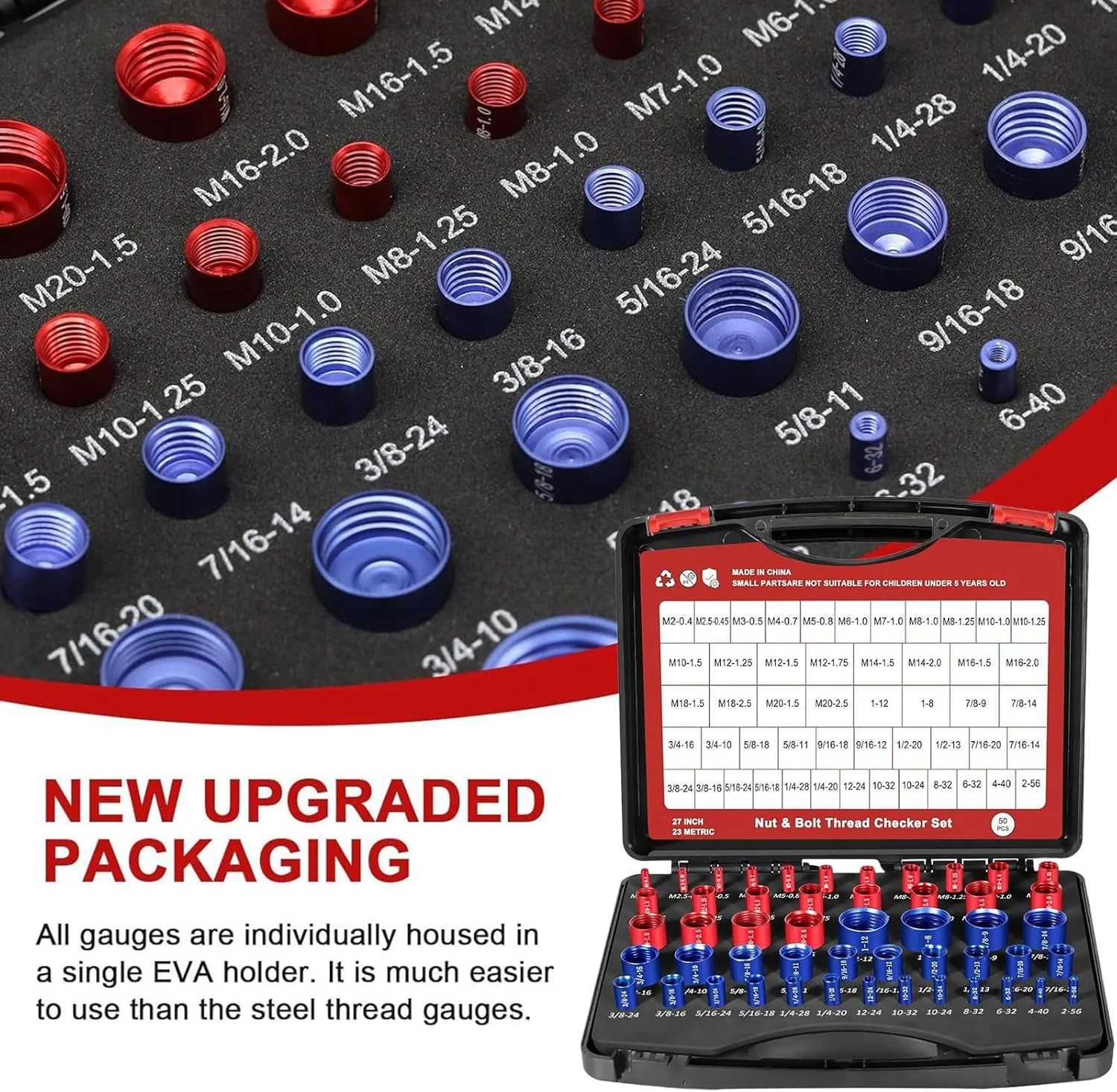 مجموعه گیج بررسی رزوه مهره و پیچ حرفه ای 55 عددی با ساختار آلومینیومی سایز بندی شده با رنگ و جعبه سازمان دهنده قابل حمل، گیج های رزوه آلومینیومی برای مصارف صنعتی مجموعه گیج بررسی رزوه مهره و پیچ حرفه ای 55 عددی با ساختار آلومینیومی سایز بندی شده با رنگ و جعبه سازمان دهنده قابل حمل، گیج های رزوه آلومینیومی برای مصارف صنعتی