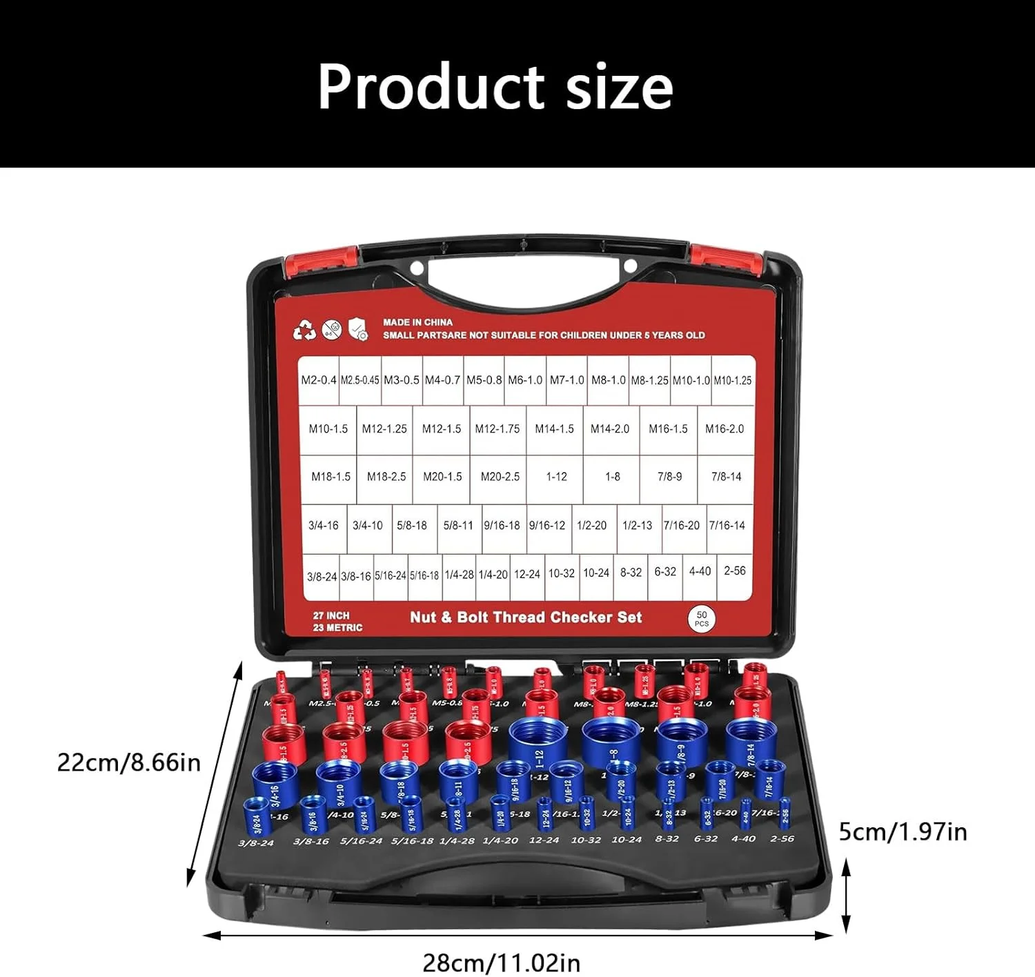 مجموعه گیج بررسی رزوه مهره و پیچ حرفه ای 55 عددی با ساختار آلومینیومی سایز بندی شده با رنگ و جعبه سازمان دهنده قابل حمل، گیج های رزوه آلومینیومی برای مصارف صنعتی مجموعه گیج بررسی رزوه مهره و پیچ حرفه ای 55 عددی با ساختار آلومینیومی سایز بندی شده با رنگ و جعبه سازمان دهنده قابل حمل، گیج های رزوه آلومینیومی برای مصارف صنعتی