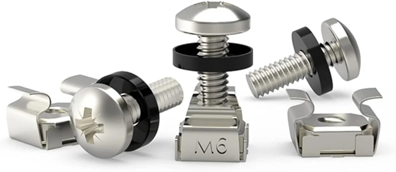 بسته 25 عددی مهره و پیچ قفسی M6 نقره ای برای نصب رک - سخت افزار کابینت سرور سنگین برای سوئیچ های شبکه، روترها، PDU، UPS و قفسه ها - نقره ای بسته 25 عددی مهره و پیچ قفسی M6 نقره ای برای نصب رک - سخت افزار کابینت سرور سنگین برای سوئیچ های شبکه، روترها، PDU، UPS و قفسه ها - نقره ای