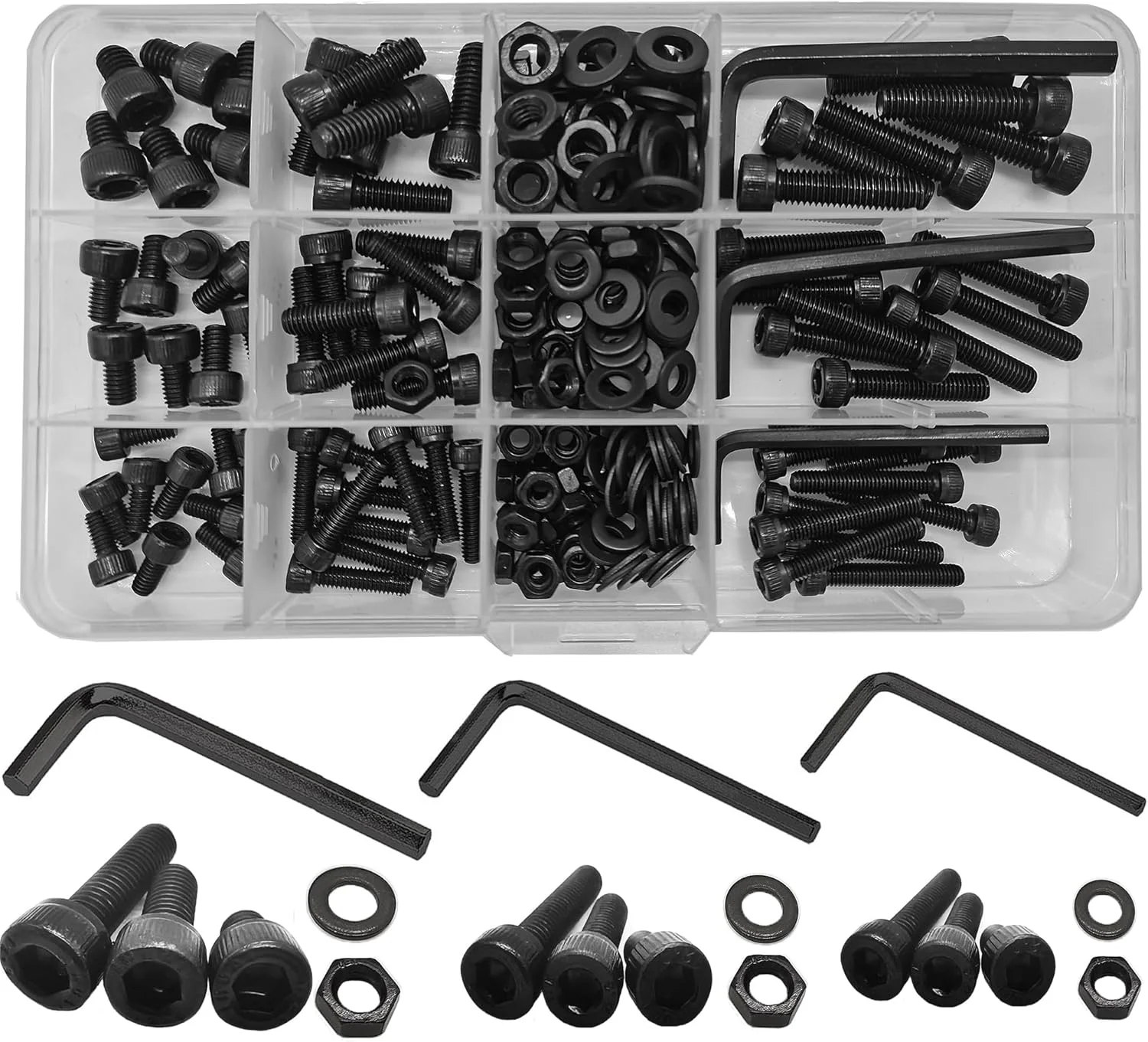 مجموعه 219 عددی پیچ و مهره WeqeYent، پیچ آلن سر گرد رزوه دار M4 M5 M6، پیچ های آلیاژ فولادی، پیچ های ماشینی اسفنجی دکمه ای شش ضلعی به همراه آچار (مشکی) مجموعه 219 عددی پیچ و مهره WeqeYent، پیچ آلن سر گرد رزوه دار M4 M5 M6، پیچ های آلیاژ فولادی، پیچ های ماشینی اسفنجی دکمه ای شش ضلعی به همراه آچار (مشکی)