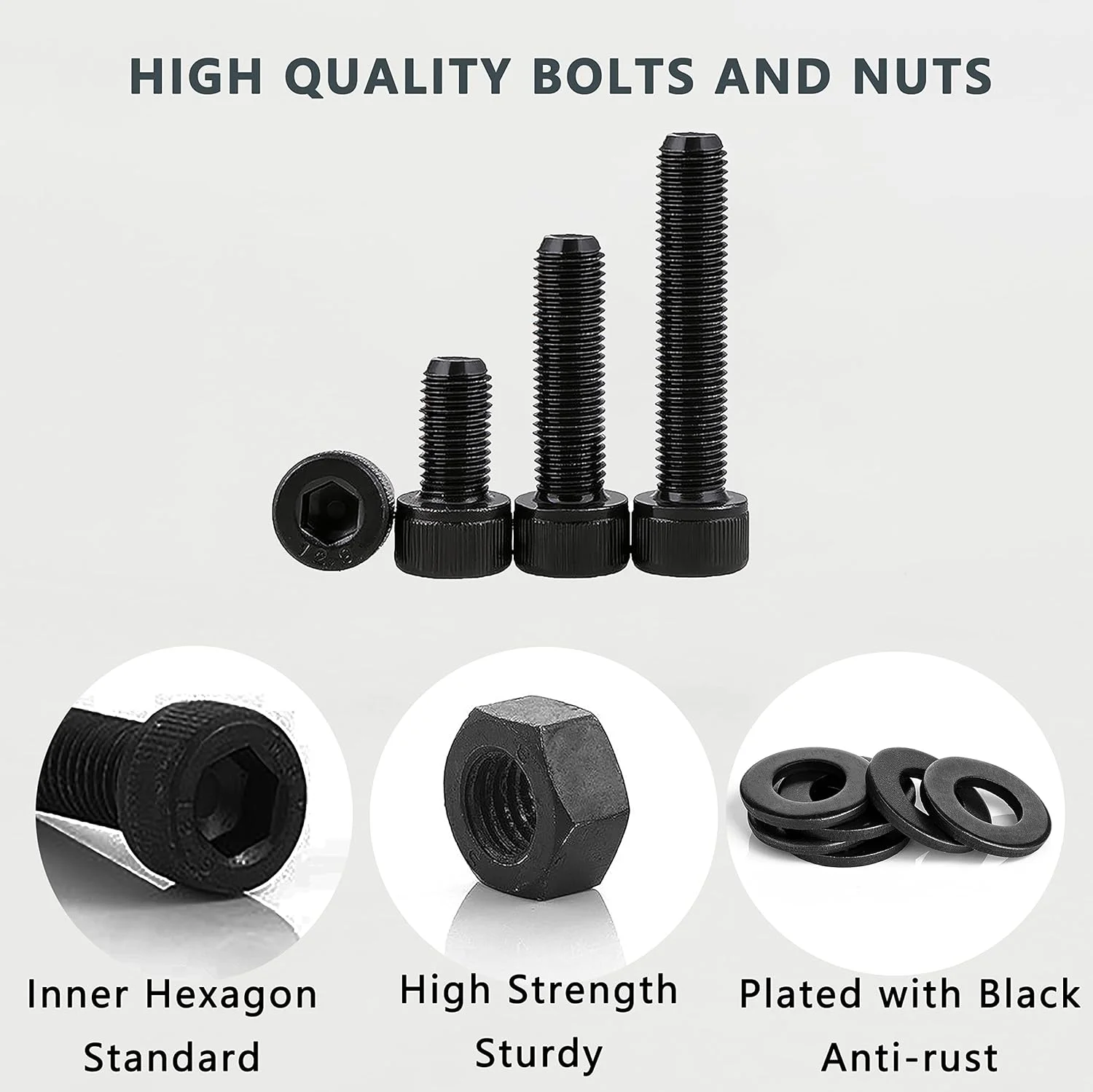 مجموعه 219 عددی پیچ و مهره WeqeYent، پیچ آلن سر گرد رزوه دار M4 M5 M6، پیچ های آلیاژ فولادی، پیچ های ماشینی اسفنجی دکمه ای شش ضلعی به همراه آچار (مشکی)