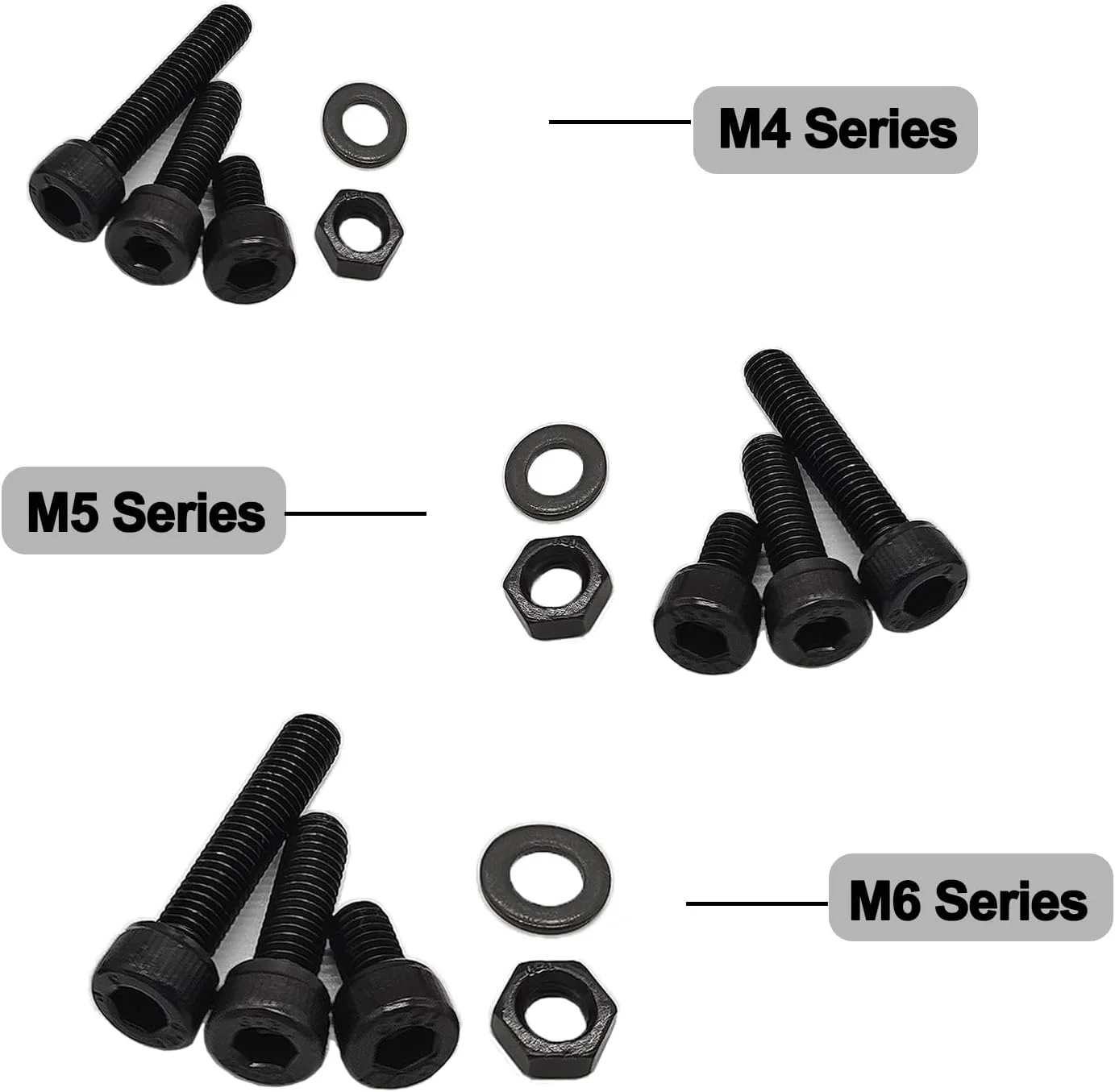 مجموعه 219 عددی پیچ و مهره WeqeYent، پیچ آلن سر گرد رزوه دار M4 M5 M6، پیچ های آلیاژ فولادی، پیچ های ماشینی اسفنجی دکمه ای شش ضلعی به همراه آچار (مشکی)
