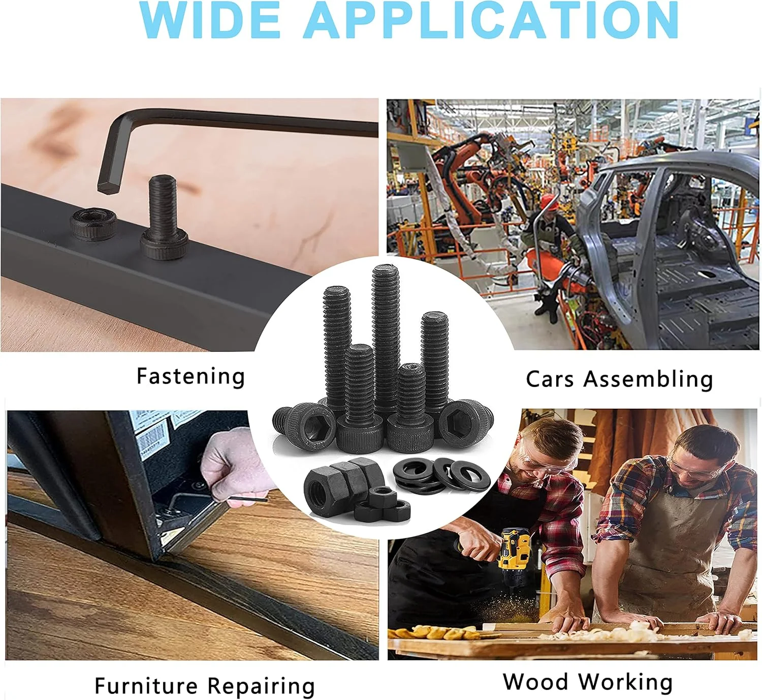 مجموعه 219 عددی پیچ و مهره WeqeYent، پیچ آلن سر گرد رزوه دار M4 M5 M6، پیچ های آلیاژ فولادی، پیچ های ماشینی اسفنجی دکمه ای شش ضلعی به همراه آچار (مشکی)