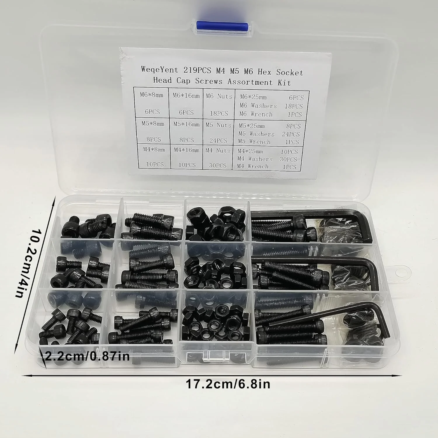 مجموعه 219 عددی پیچ و مهره WeqeYent، پیچ آلن سر گرد رزوه دار M4 M5 M6، پیچ های آلیاژ فولادی، پیچ های ماشینی اسفنجی دکمه ای شش ضلعی به همراه آچار (مشکی)