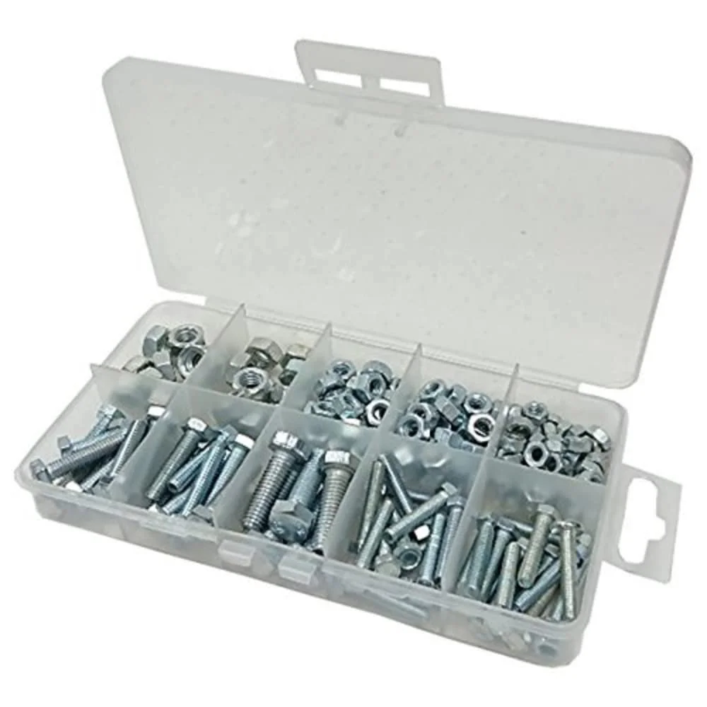 مجموعه پیچ و مهره سر شش گوش و مهره های شش گوش Merriway BH06570 BZP در یک جعبه حمل 10 قسمتی، 76 قطعه، چند رنگ، مجموعه 2 عددی