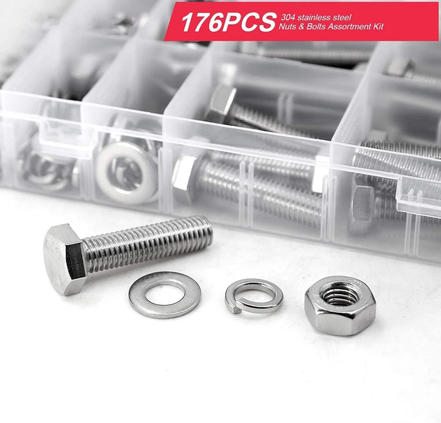 کیت پیچ و مهره سنگین آپوتوئه، 176 قطعه استیل ضد زنگ 304، شامل 16 سایز رایج، پیچ های شش گوش مقاوم در برابر خوردگی با واشر برای خودرو و ساخت و ساز کیت پیچ و مهره سنگین آپوتوئه، 176 قطعه استیل ضد زنگ 304، شامل 16 سایز رایج، پیچ های شش گوش مقاوم در برابر خوردگی با واشر برای خودرو و ساخت و ساز