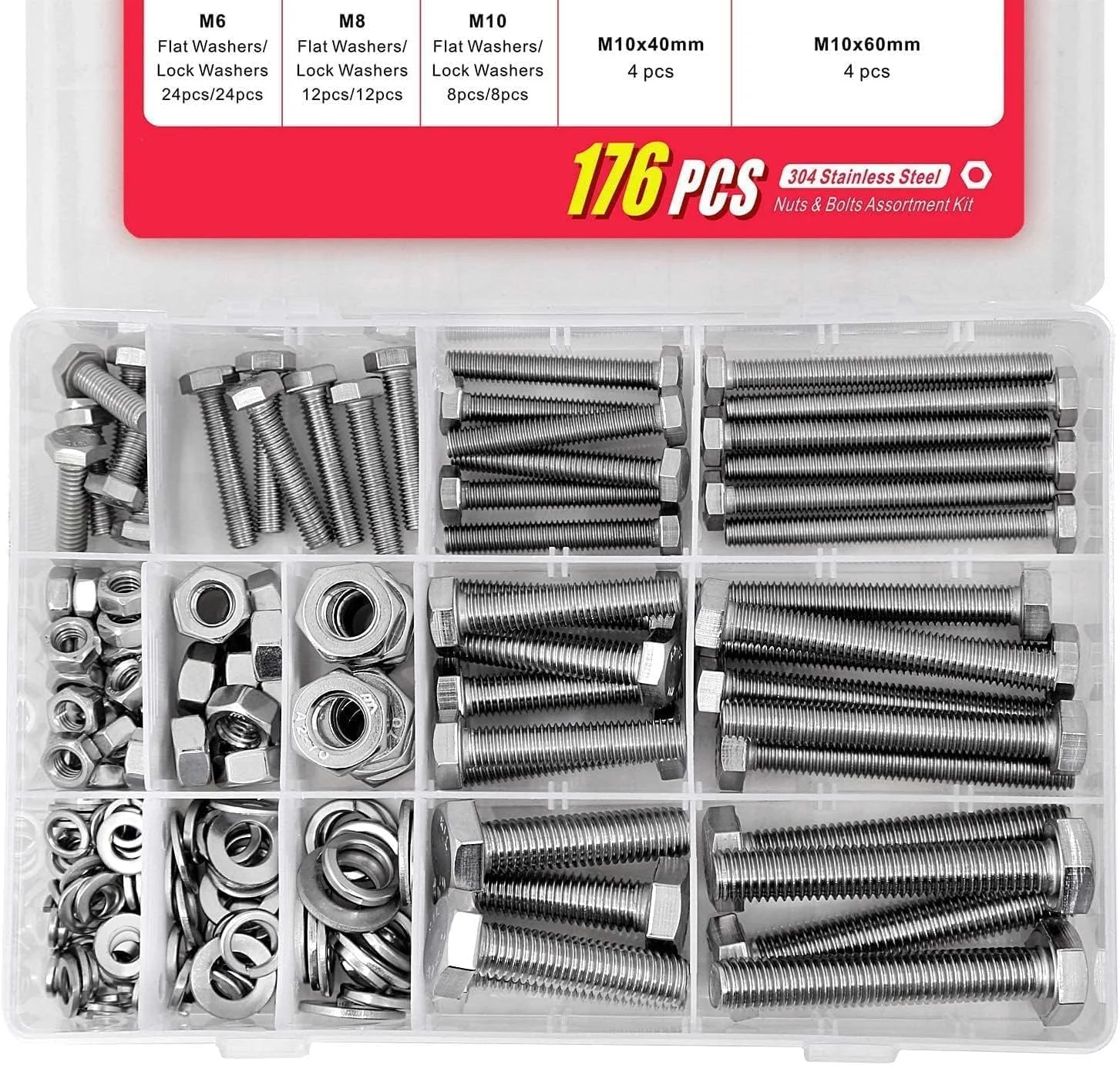 کیت پیچ و مهره سنگین آپوتوئه، 176 قطعه استیل ضد زنگ 304، شامل 16 سایز رایج، پیچ های شش گوش مقاوم در برابر خوردگی با واشر برای خودرو و ساخت و ساز کیت پیچ و مهره سنگین آپوتوئه، 176 قطعه استیل ضد زنگ 304، شامل 16 سایز رایج، پیچ های شش گوش مقاوم در برابر خوردگی با واشر برای خودرو و ساخت و ساز