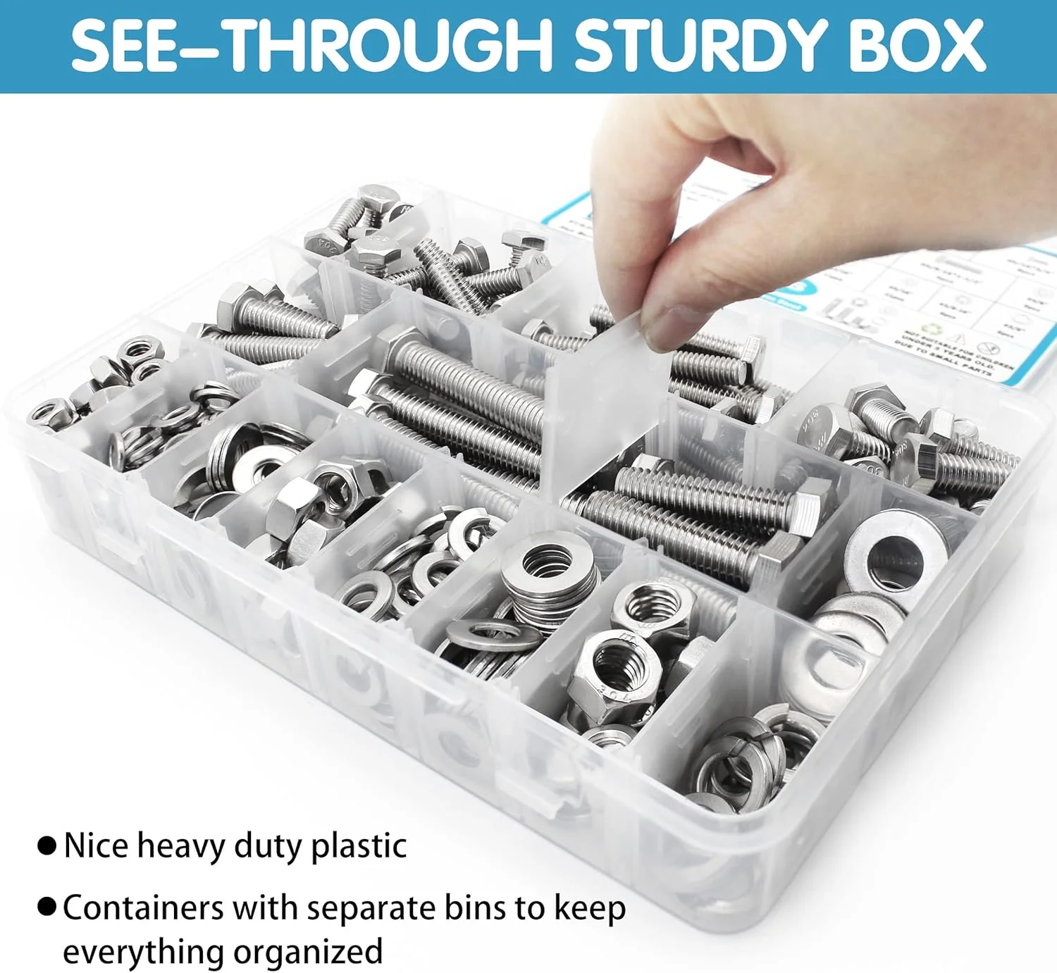 مجموعه 246 عددی مهره و پیچ ​​شش گوش SATANTECH، فولاد ضد زنگ 1/4-20، 5/16-18، 3/8-16، مجموعه پیچ و مهره، انواع مهره و پیچ، واشرهای تخت و فنری به همراه کیف