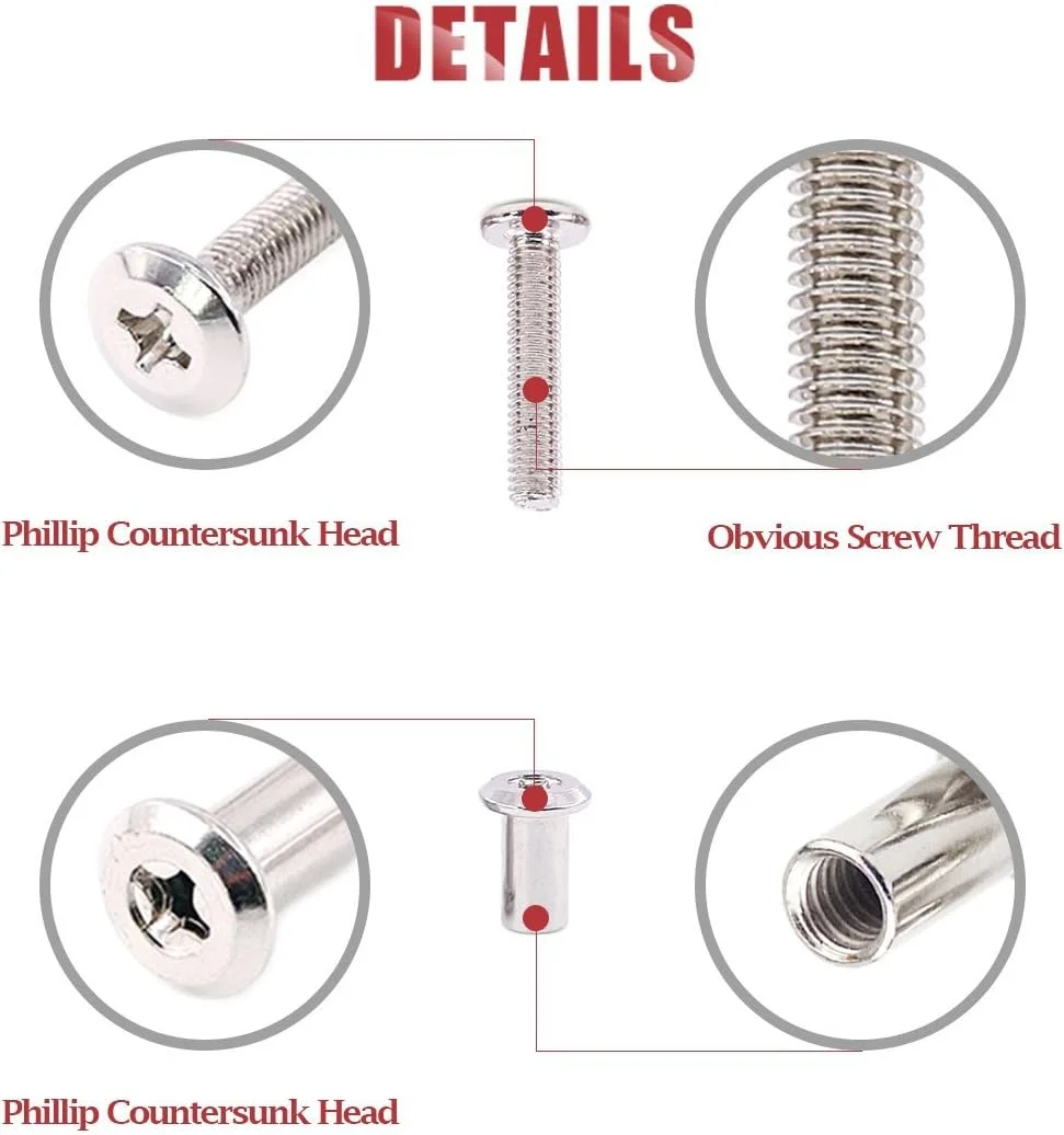 مجموعه 120 عددی پیچ و مهره استوانه ای سر خزینه فیلیپس M6 در اندازه های 25/35/45/55/65/75 میلی متر Hilitchi، مناسب برای اتصالات سخت افزاری مبلمان مجموعه 120 عددی پیچ و مهره استوانه ای سر خزینه فیلیپس M6 در اندازه های 25/35/45/55/65/75 میلی متر Hilitchi، مناسب برای اتصالات سخت افزاری مبلمان