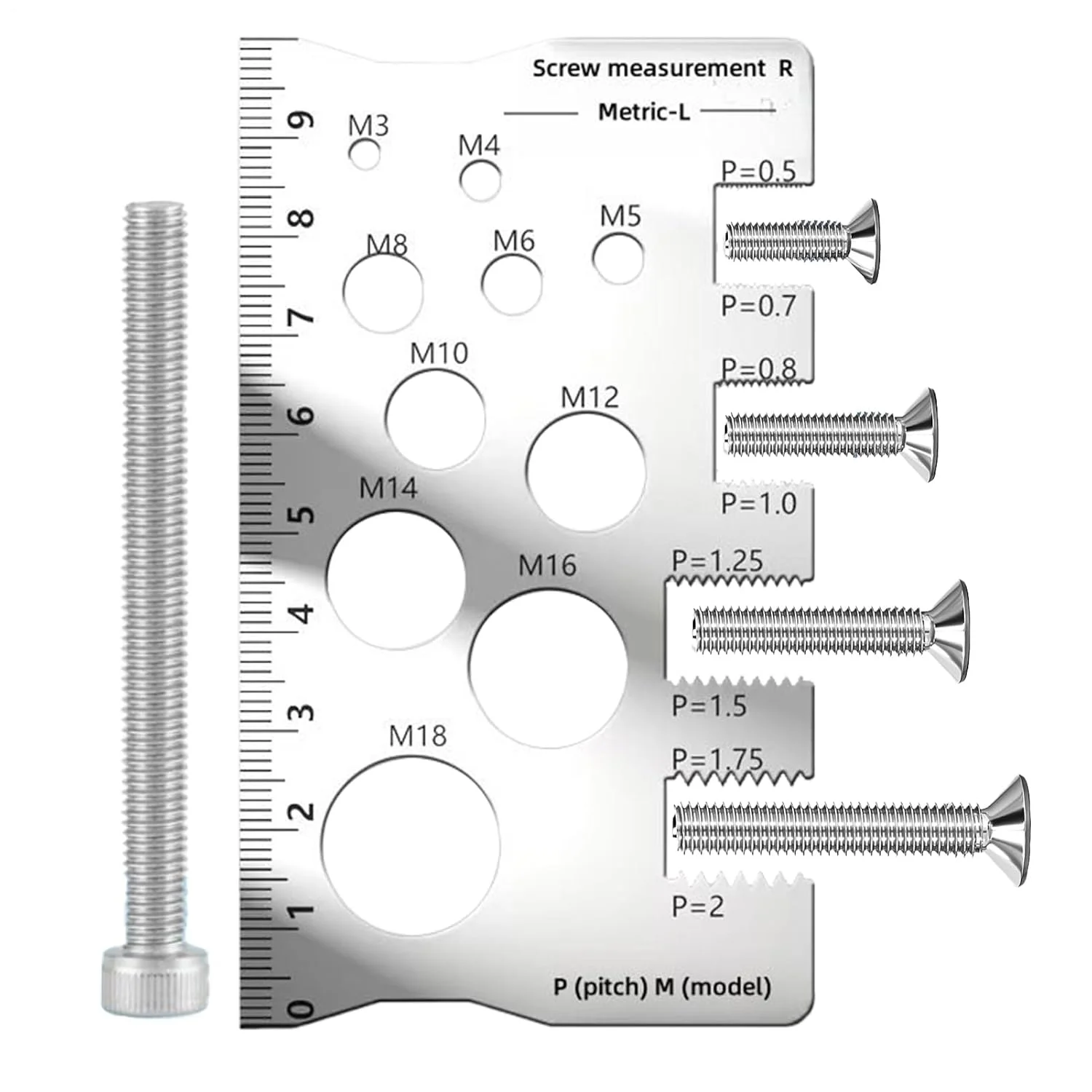 ابزار بررسی رزوه مهره و پیچ | گیج مهره و پیچ - ابزار اندازه گیری پیچ فولاد ضد زنگ قابل حمل برای تکنسین های تولید، فروشگاه سخت افزار، سایت ساخت و ساز، مکانیک ها، برقکاران