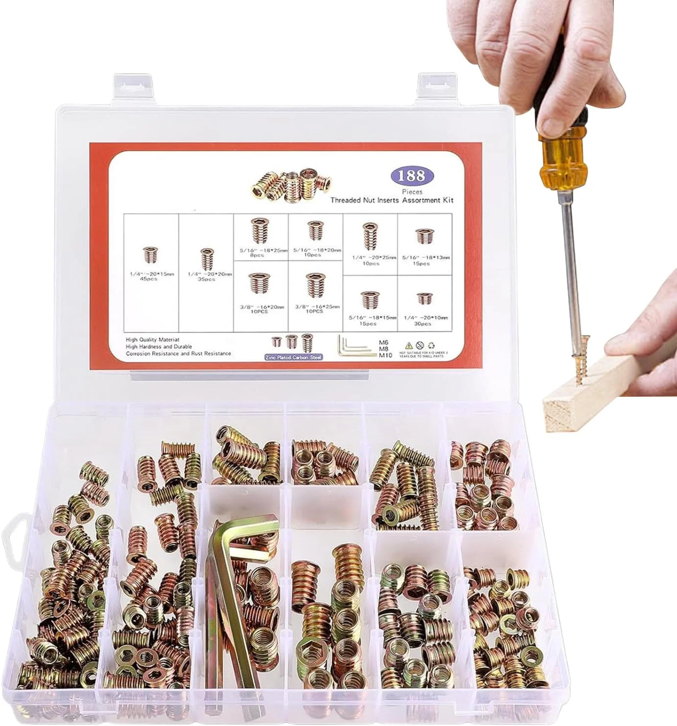 اتصال دهنده پیچ رزوه ای، کیت مهره های شش گوش سوکتی برای خانه - سخت افزار خانگی، مجموعه بست های پیچی با آچار شش گوش برای چوب، کاج، تخته سه لایی و فیبر