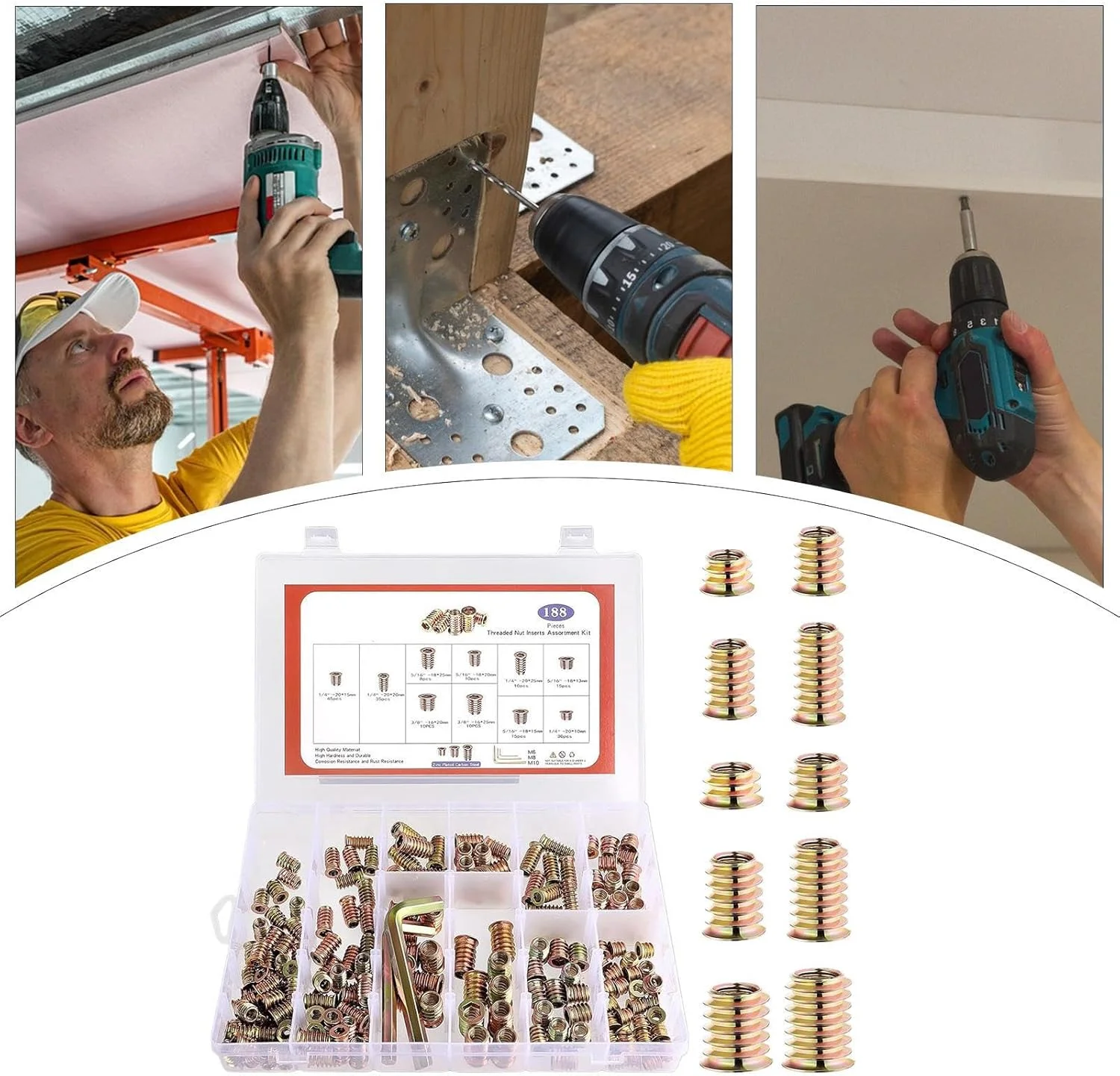 اتصال دهنده پیچ رزوه ای، کیت مهره های شش گوش سوکتی برای خانه - سخت افزار خانگی، مجموعه بست های پیچی با آچار شش گوش برای چوب، کاج، تخته سه لایی و فیبر اتصال دهنده پیچ رزوه ای، کیت مهره های شش گوش سوکتی برای خانه - سخت افزار خانگی، مجموعه بست های پیچی با آچار شش گوش برای چوب، کاج، تخته سه لایی و فیبر