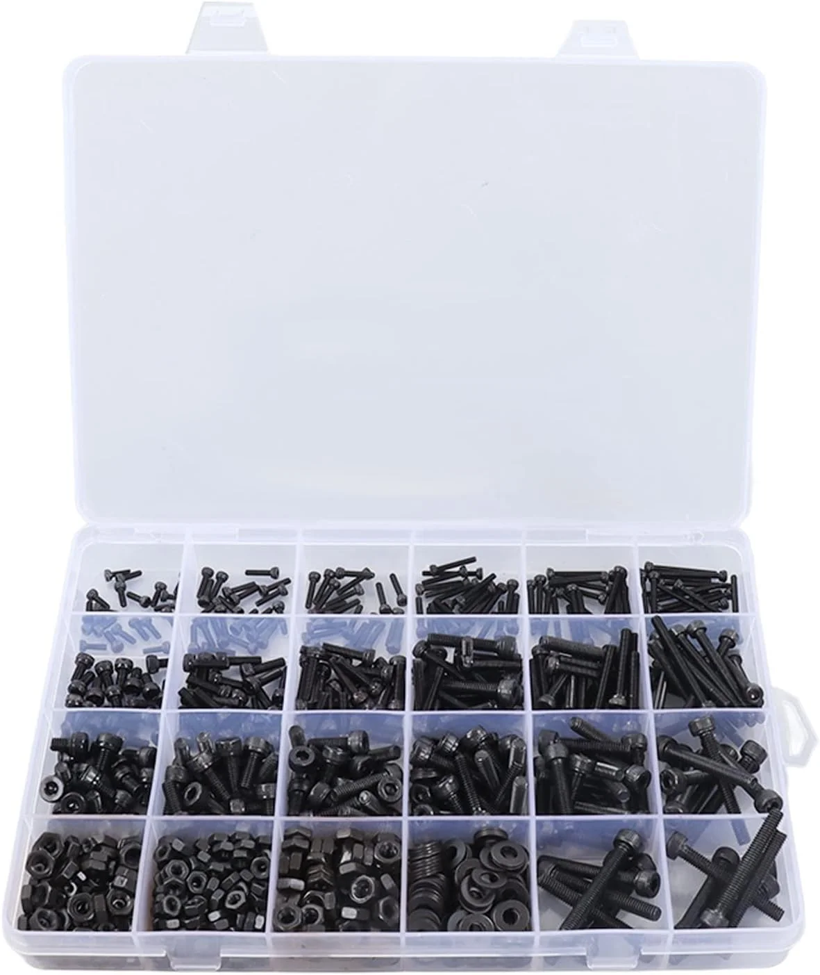 مجموعه 1203 عددی پیچ و مهره شش گوش، واشر تخت و آچار، مجموعه سخت افزاری، کیت بست فولادی کربنی پیچ شش گوش برای تعمیرات به همراه جعبه