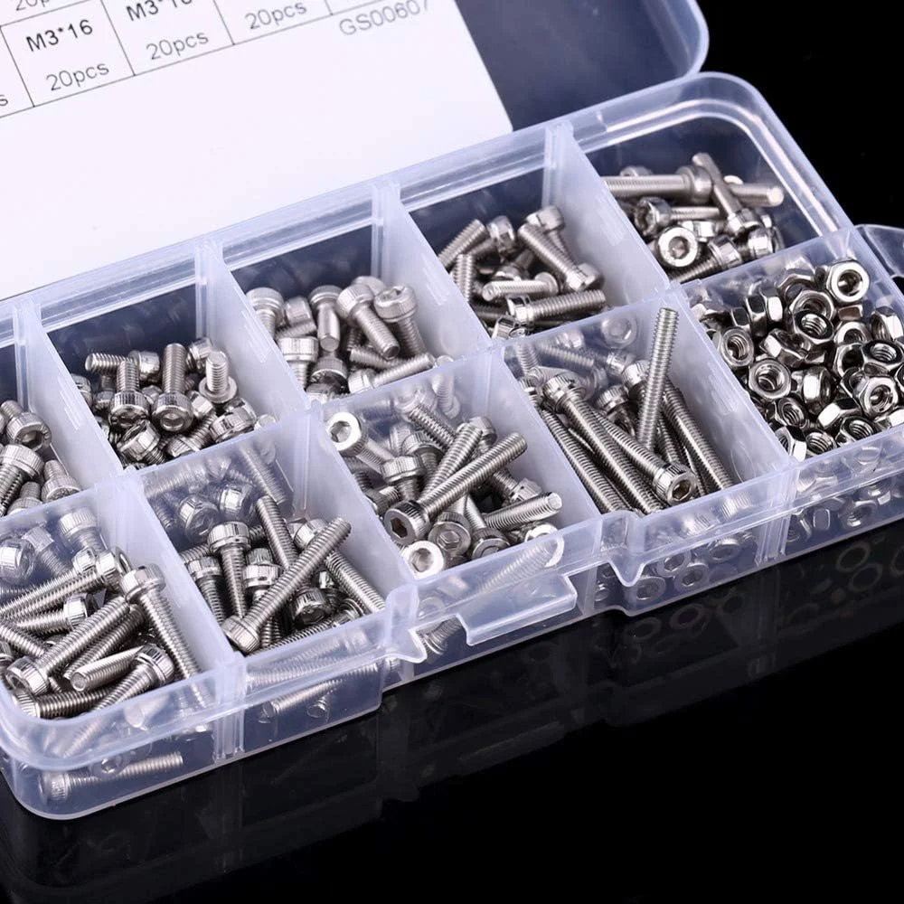 مجموعه پیچ و مهره M3 GQCKE، 340 عدد پیچ و مهره سر فلزی استیل ضد زنگ با سر دکمه ای شش گوش، مجموعه سخت افزاری پیچ و مهره مجموعه پیچ و مهره M3 GQCKE، 340 عدد پیچ و مهره سر فلزی استیل ضد زنگ با سر دکمه ای شش گوش، مجموعه سخت افزاری پیچ و مهره