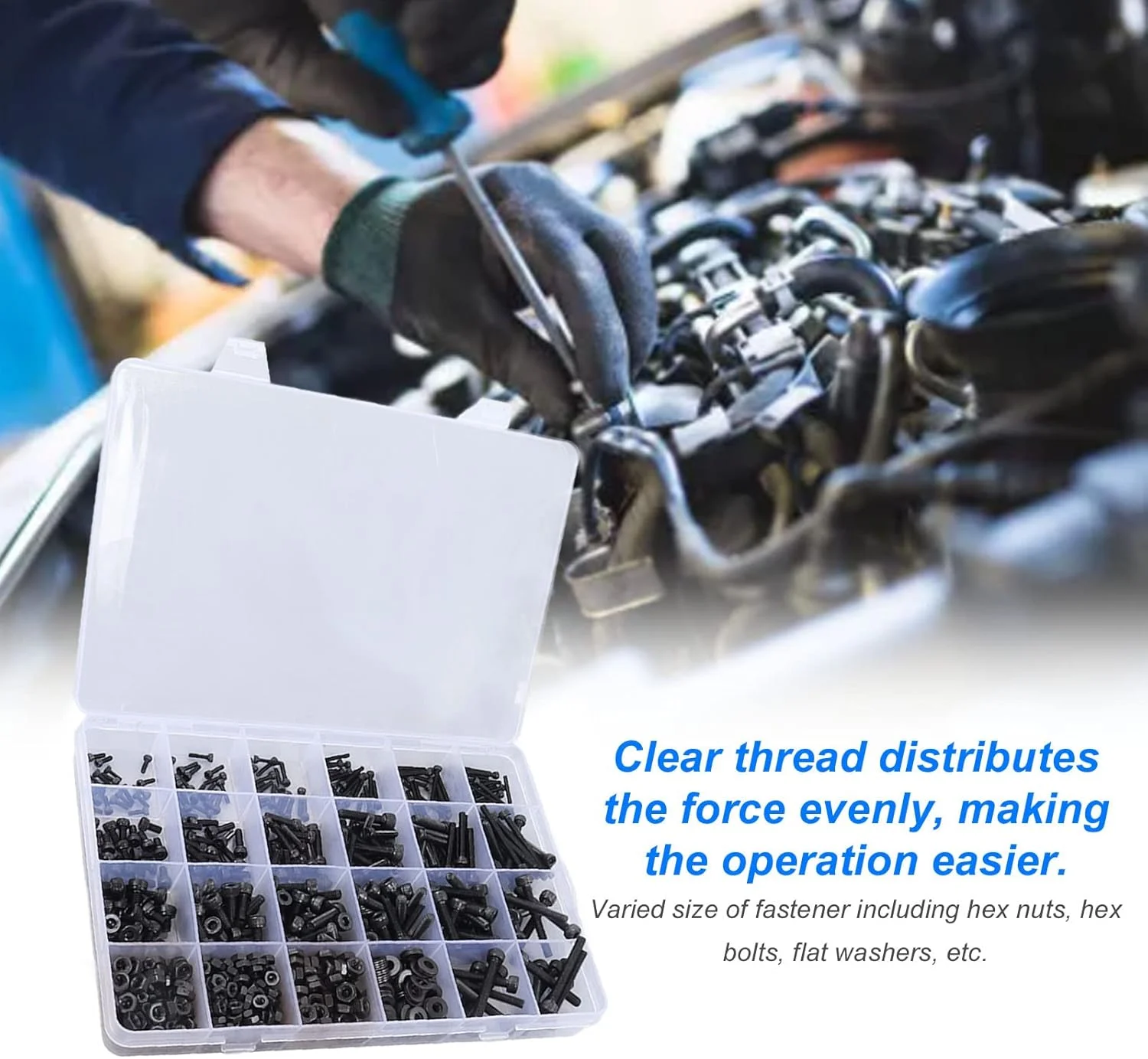 مجموعه 1203 عددی پیچ و مهره شش گوش، واشر تخت و آچار، مجموعه سخت افزاری، کیت بست فولادی کربنی پیچ شش گوش برای تعمیرات به همراه جعبه مجموعه 1203 عددی پیچ و مهره شش گوش، واشر تخت و آچار، مجموعه سخت افزاری، کیت بست فولادی کربنی پیچ شش گوش برای تعمیرات به همراه جعبه