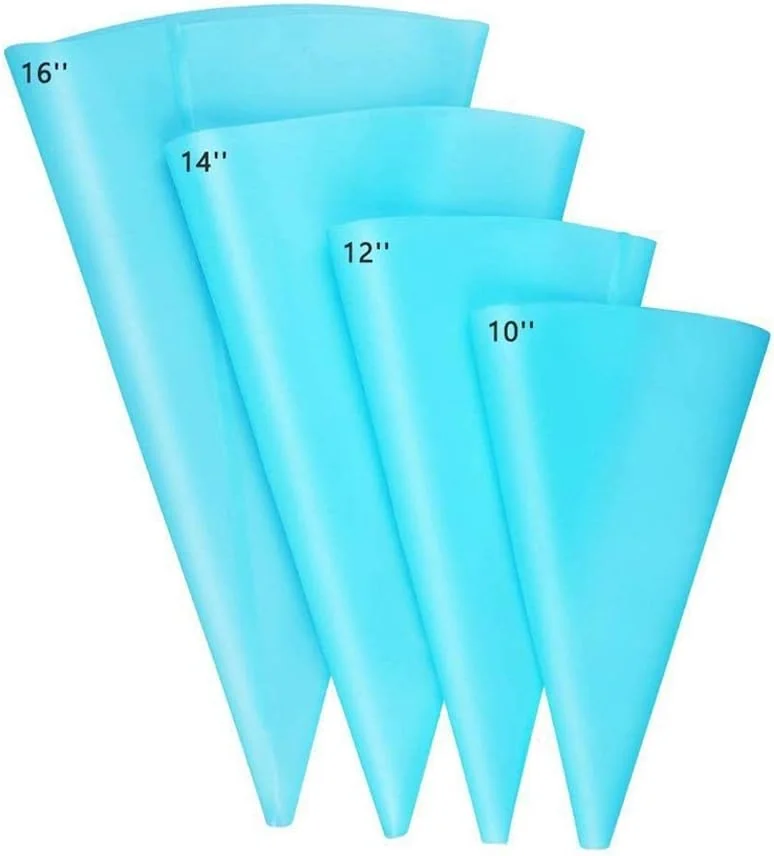 کیسه های قیف قنادی TERRIFI قابل استفاده مجدد، کیسه های شیرینی پزی سیلیکونی برای تزئین کیک، لوازم پخت کلوچه، کاپ کیک شکلاتی، کیسه های خامه رویال، ابزار آشپزخانه DIY، آبی، 10 اینچ، 12 اینچ، 14 اینچ، 16 اینچ، 4 عدد