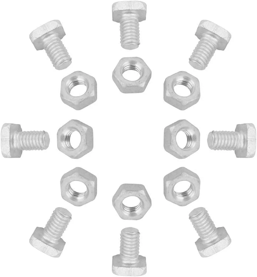 50 عدد مهره آلومینیومی + 50 عدد پیچ گلخانه ای سر بریده شده M6 x 12mm نقره ای