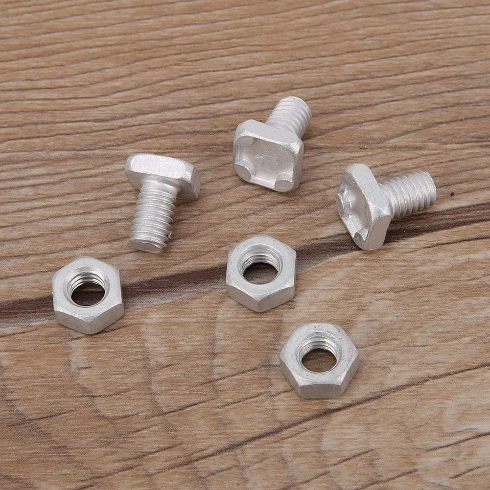 50 عدد مهره آلومینیومی + 50 عدد پیچ گلخانه ای سر بریده شده M6 x 12mm نقره ای 50 عدد مهره آلومینیومی + 50 عدد پیچ گلخانه ای سر بریده شده M6 x 12mm نقره ای