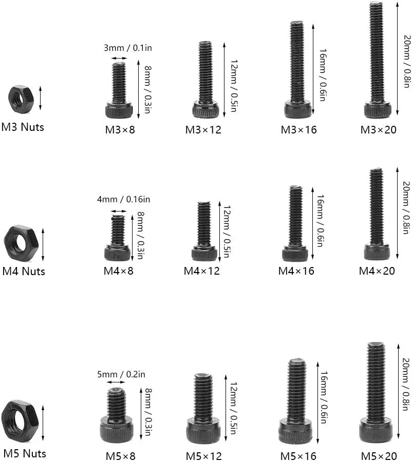 مجموعه 560 عددی پیچ و مهره شش گوش فولادی کربنی، اتصالات سخت افزاری صنعتی M3 M4 M5