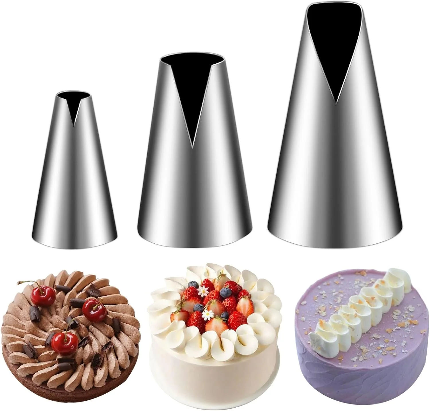 مجموعه 3 عددی قیف های ماسوره روسی Suuker، سری قیف های وی شکل موجی برای تزئین کیک، کیت ماسوره برای شیرینی، کاپ کیک، کیک، تزئین کوکی، ابزار آشپزخانه استیل ضد زنگ