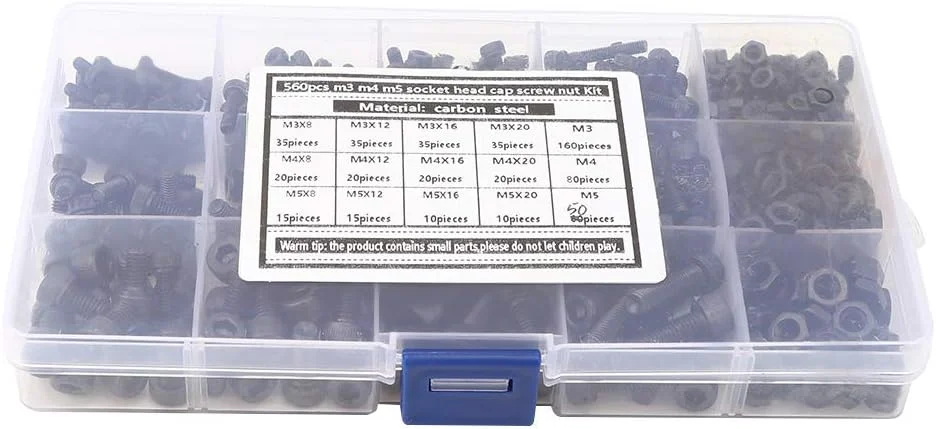 مجموعه 560 عددی پیچ و مهره شش گوش فولادی کربنی، اتصالات سخت افزاری صنعتی M3 M4 M5