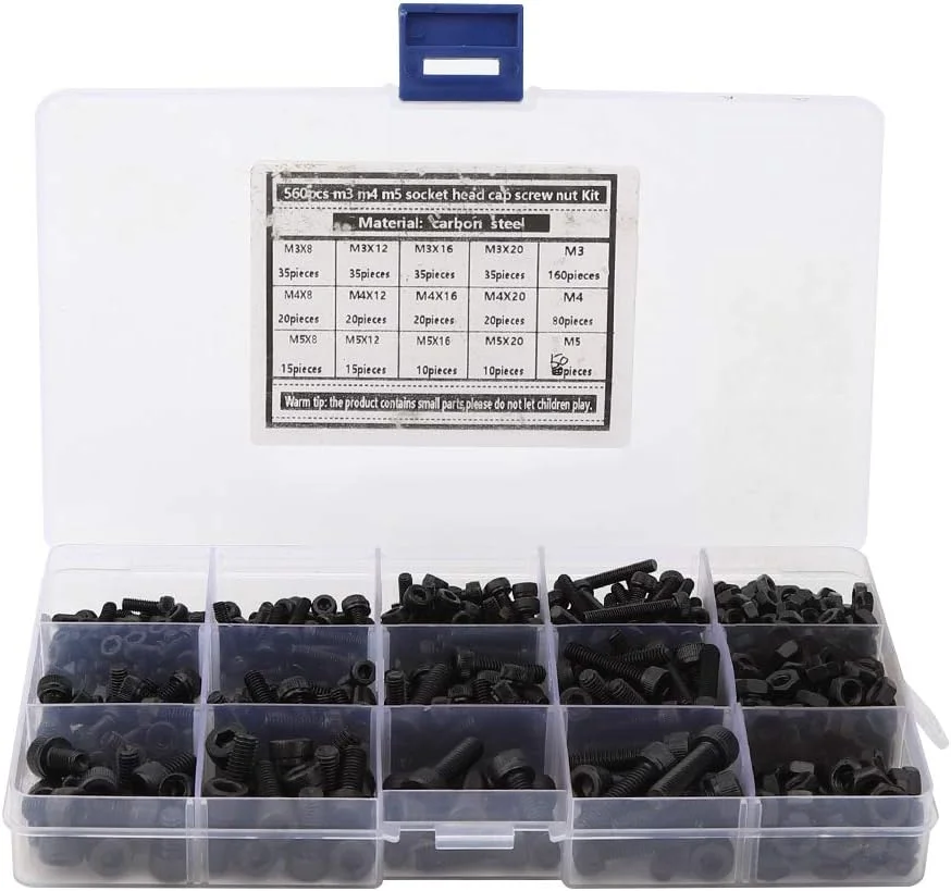 مجموعه 560 عددی پیچ و مهره شش گوش فولادی کربنی، اتصالات سخت افزاری صنعتی M3 M4 M5